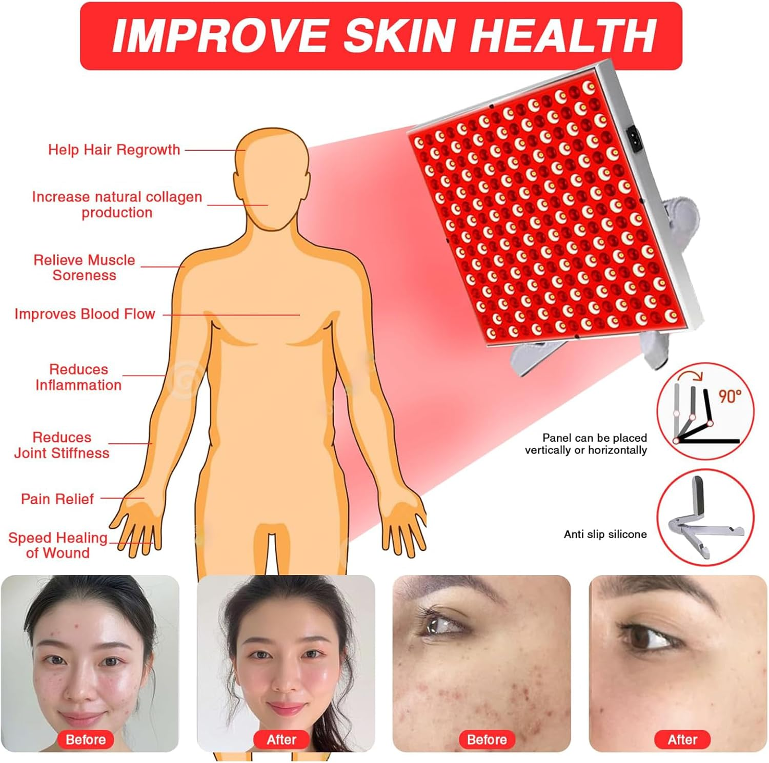 Red Light Therapy for Face and Body, Koreal Red Infrared Light Therapy Lamp with Stand,660Nm Red Light and 850Nm LED near Infrared Light Therapy Device for Full Body Skin Muscle Sleeping image number 6