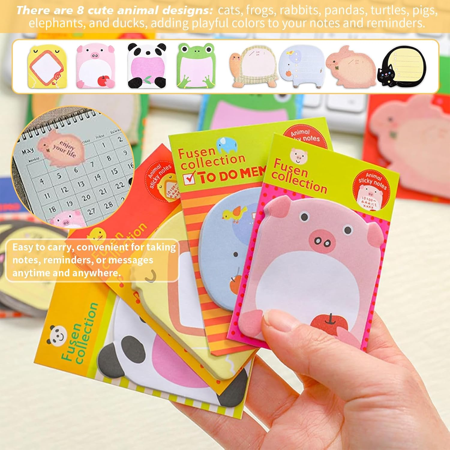 40 Pack Cute Animals Sticky Notes, 8 Kinds Cartoon Animals Sticky Note, Cartoon Refrigerator Sticky Notes, Self-Stick Message Notes for School Office Memo Student Gifts (800 Sheets) image number 6