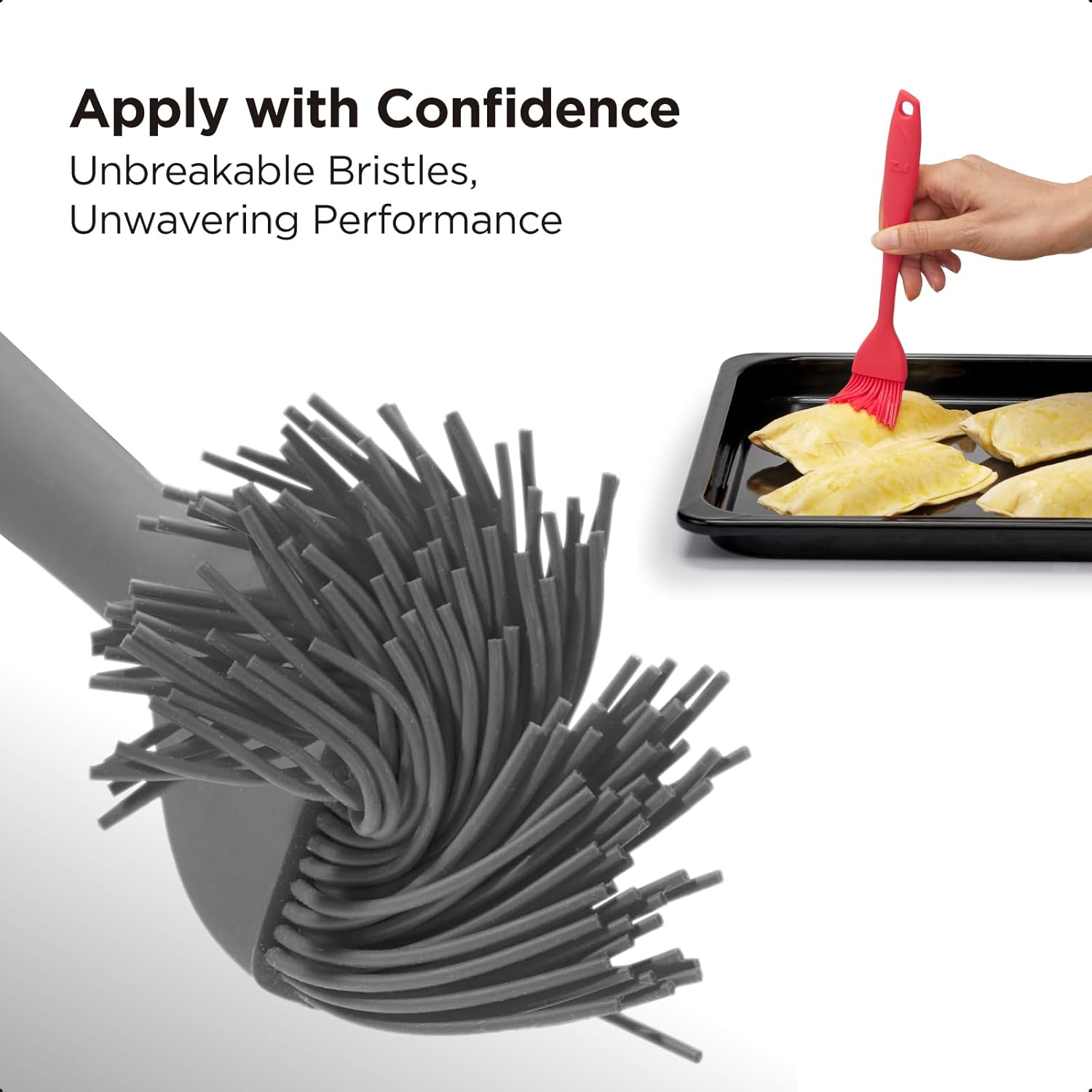 Kitchen Mama Waltzgrip Platinum Silicone Basting Pastry Brush: Set of 2 Heat-Resistant Brushes for Cooking, Baking, Grilling, and Spreading Oil or Butter - Dishwasher-Safe (Metal Gray) image number 6