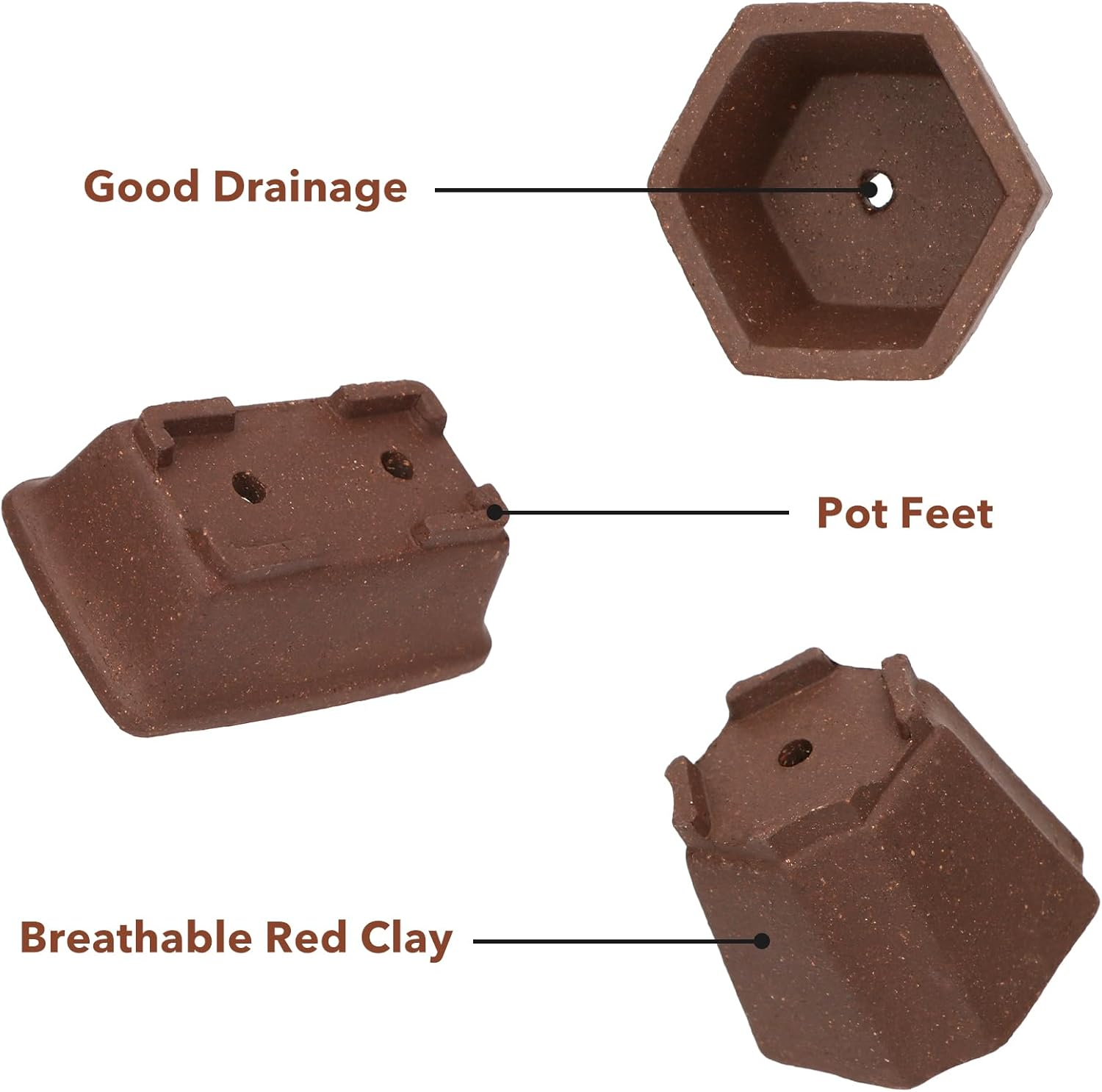 Happy Bonsai 6 Pc Zisha Mini Bonsai Pots 2" Width