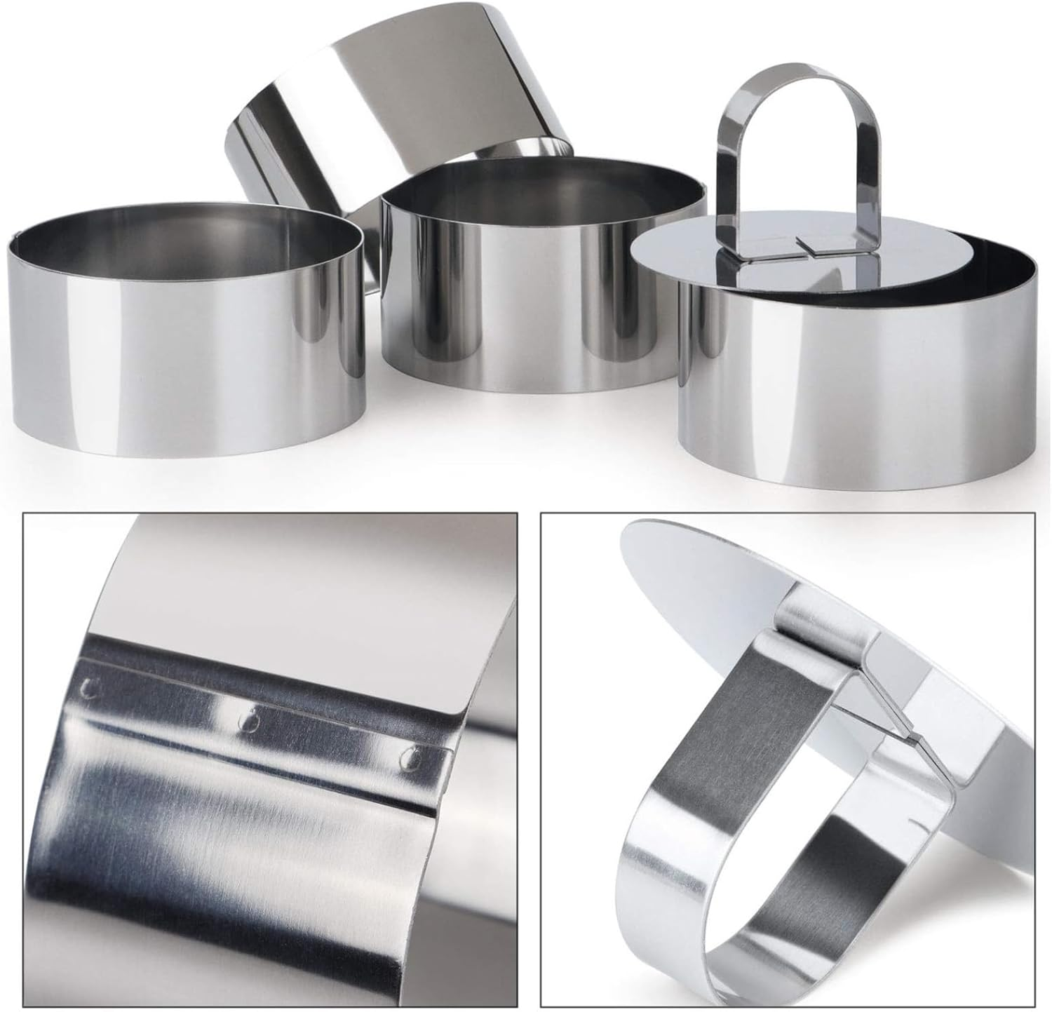 RIKONDA 4-Pack Stainless Steel round Cake Ring Molds &ndash; 8Cm X 4Cm Baking Rings with Pusher for Crumpets, Pancakes, Mousse & Layered Desserts image number 5