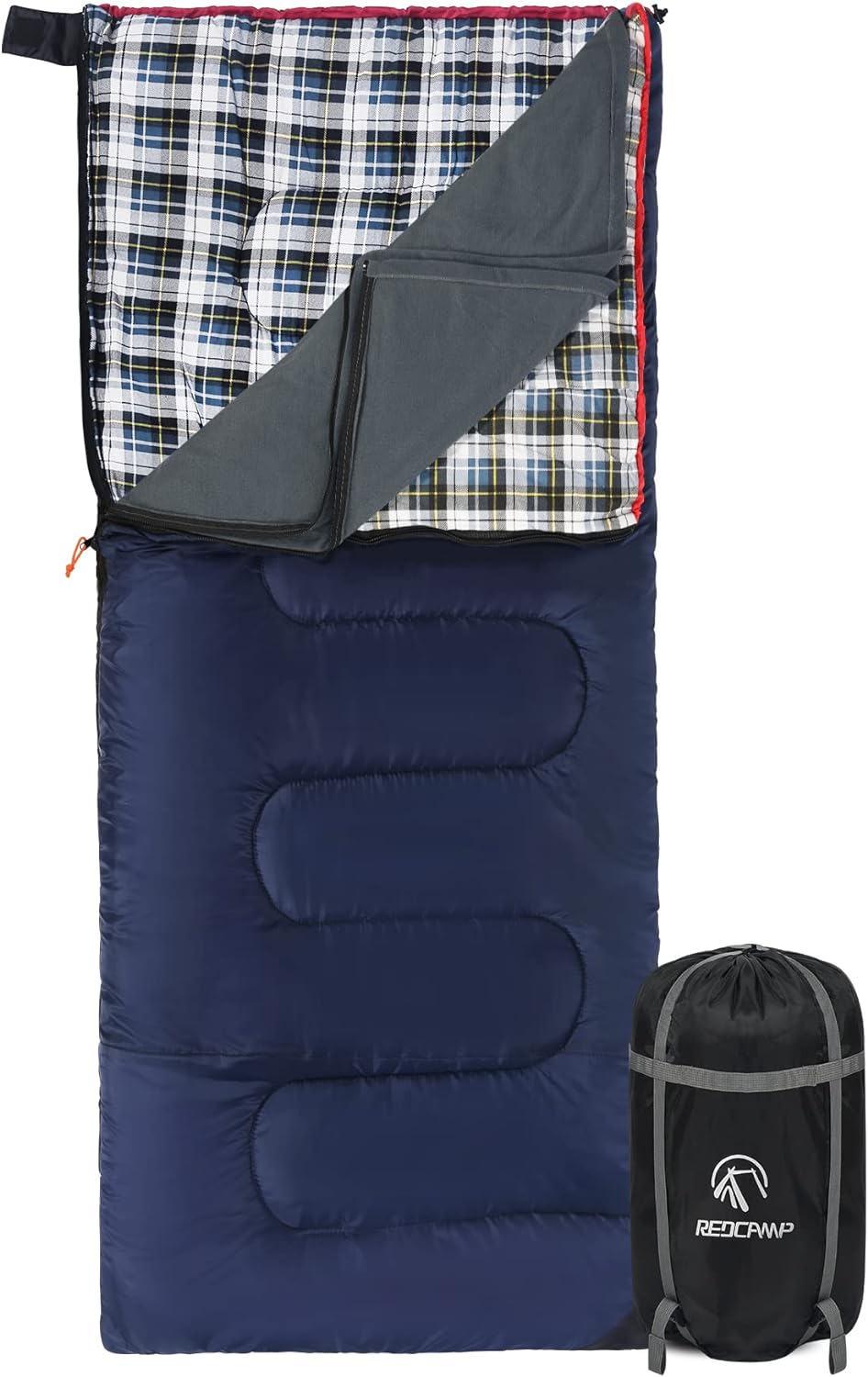 REDCAMP Cotton Flannel Sleeping Bags for Camping, 41F/5C 3-4 Season Warm and Comfortable, Envelope Blue with 2/3/4Lbs Filling (75"X33")