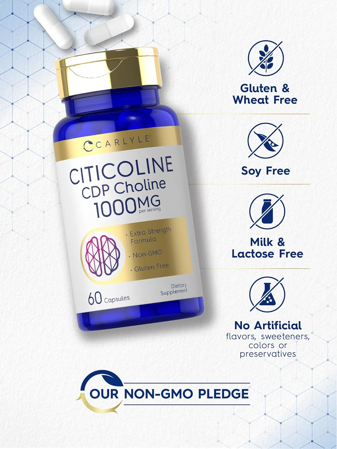 Carlyle Citicoline CDP Choline 500Mg | 60 Capsules | Highest Potency per Capsule | Non-Gmo, Gluten Free Supplement | By image number 3