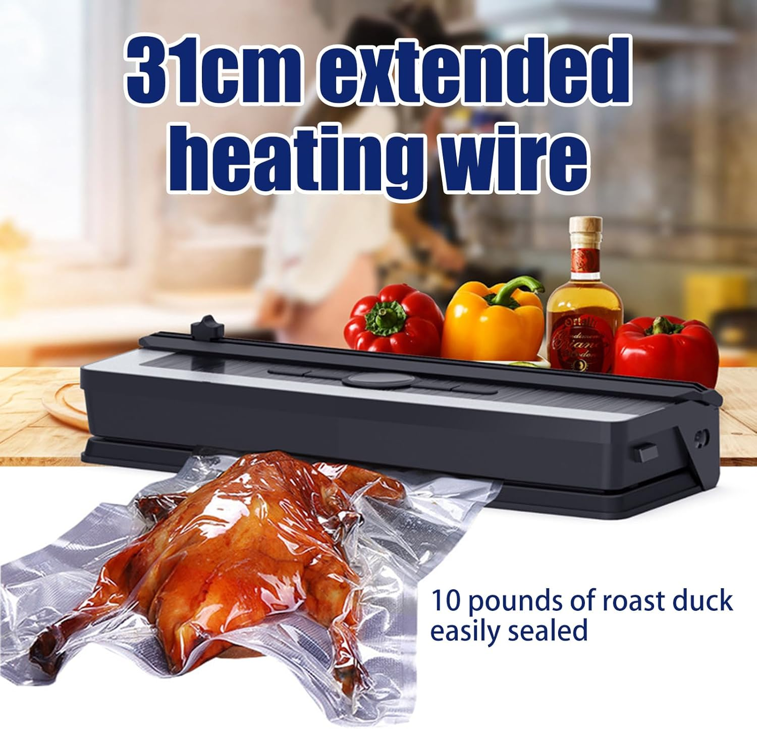 Vacuum Sealer Machine with Cutter,Automatic Sealing Machine for Food Preservation Dry Moist Sealing Modes,Food Packer Equipped with 5 Vacuum Bags,Tipai image number 2