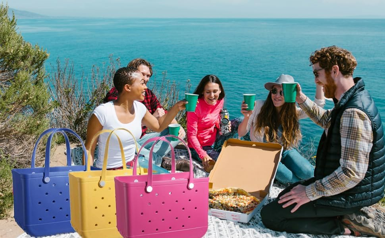 Large Waterproof Beach Tote Bag, Royal Blue, Perforated Design with Dual Handles image number 4