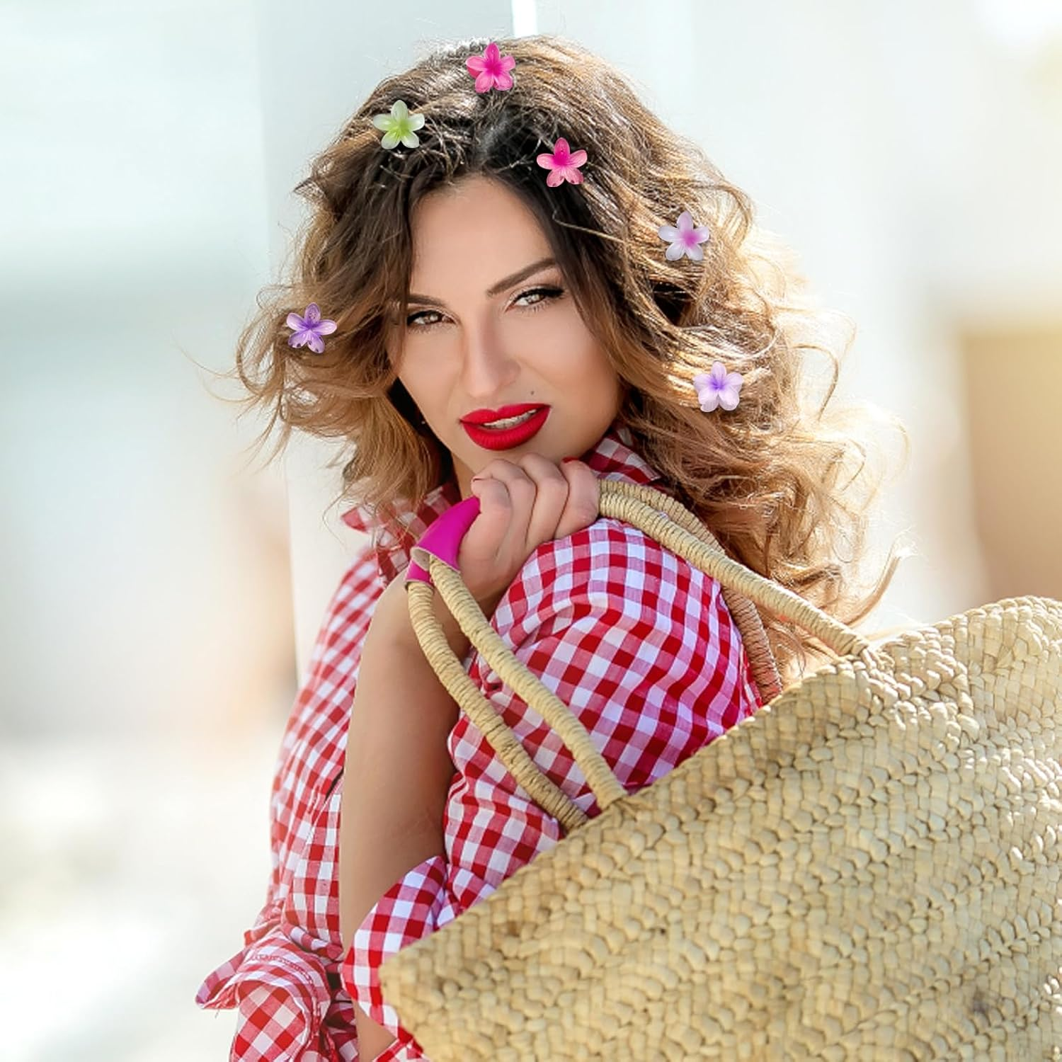 Pack of 15 Flower Hair Clips, 15 Colours, 4 Cm Flower Hair Clip, Flower Hair Clip for Women and Girls, Ideal for Thick Hair and Styling at Parties and Everyday Use image number 6