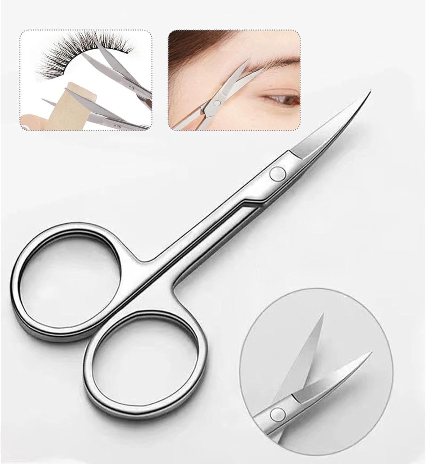 HENWUBEI 2 Pcs Stainless Steel Facial Hair Scissors Set &ndash; 2-In-1 Trimmer for Nose/Ear Hair & Beard/Mustache, Compact Travel-Friendly W/Ergonomic Grip (Men, Women, Barbers)