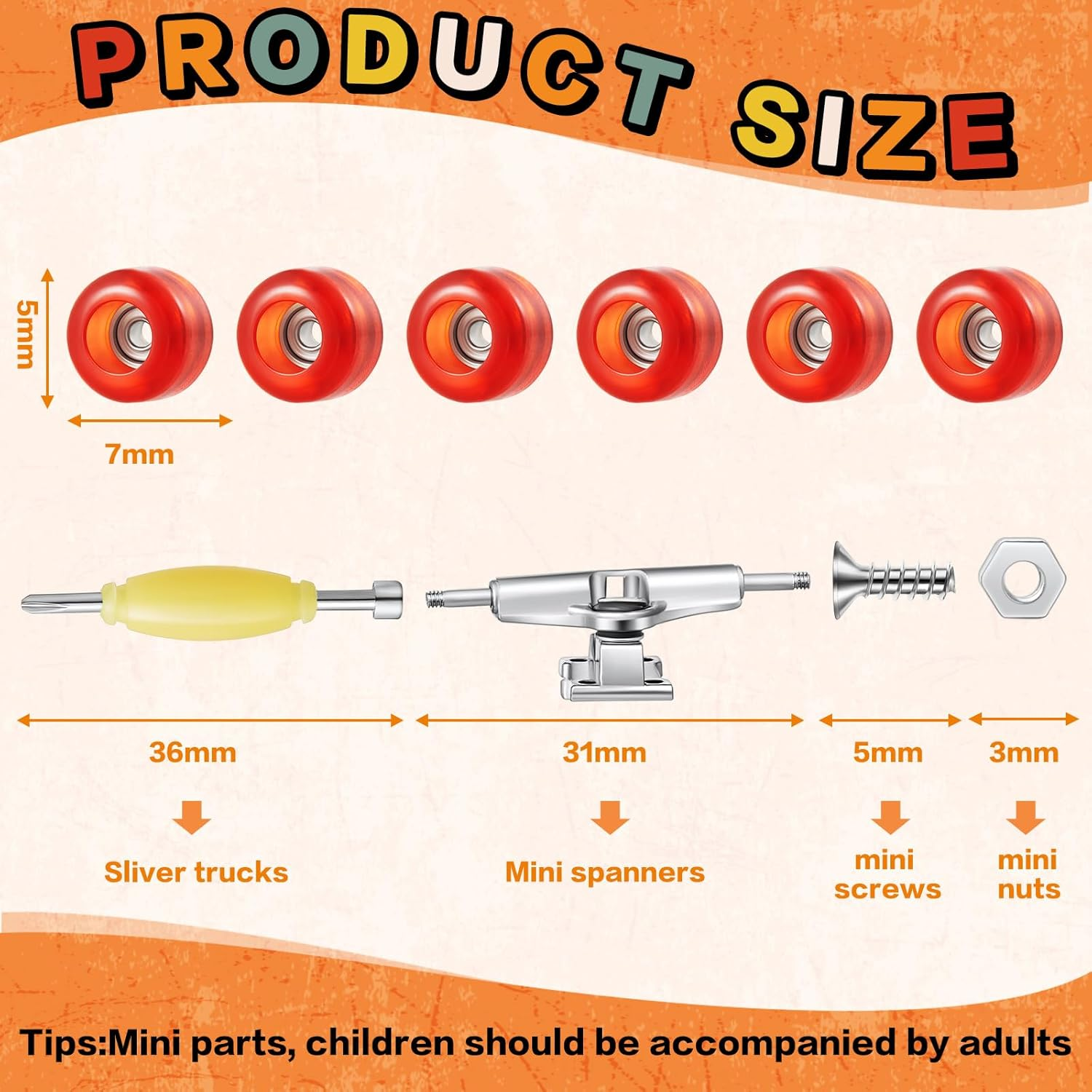 Jexine 6 Sets DIY Fingerboard Kit Fingerboard Accessories Mini Finger Skateboard Parts Include 12 Brackets 54 Screws 30 Nuts 6 Screwdriver 24 Board Wheels Tool for 96Mm(Red) - Red image number 6