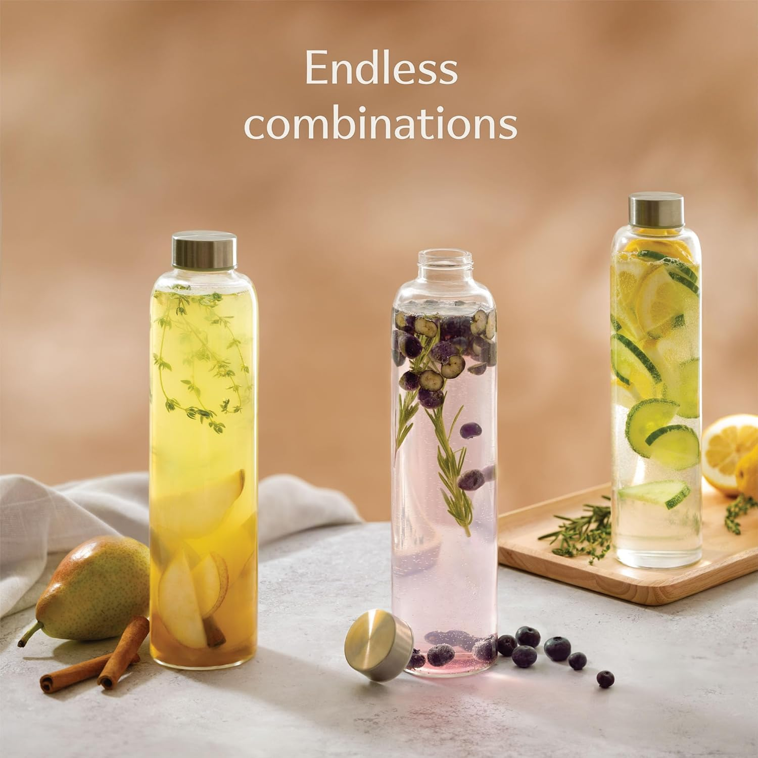 Cosumy Glass Water Bottle with Felt Bag, 750 Ml, Dishwasher Safe, Leak-Proof, Bpa-Free, Suitable for Carbonated Drinks, Beige - Beige image number 6