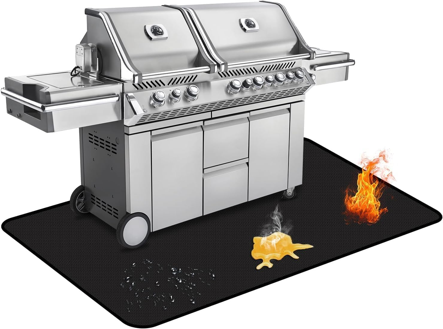 165 * 99 Cm under Grill Mats for Outdoor Grill, Oil and Waterproof, Double-Sided Fireproof Mat Fire Pit Mat Fireplace Mat Outdoor BBQ Mat for Protecting Deck and Lawn
