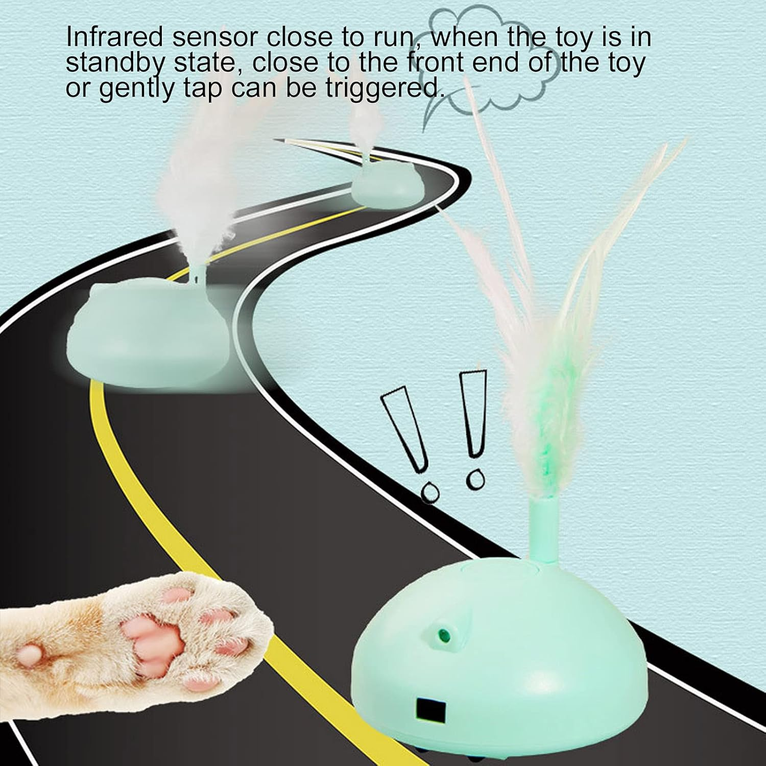 USB Charged Electric Teaser Sphere with Feather,Engaging Cat Play Turntable with Interactive Flash and Movement Perfect for Indoor Cats and Kittens image number 6