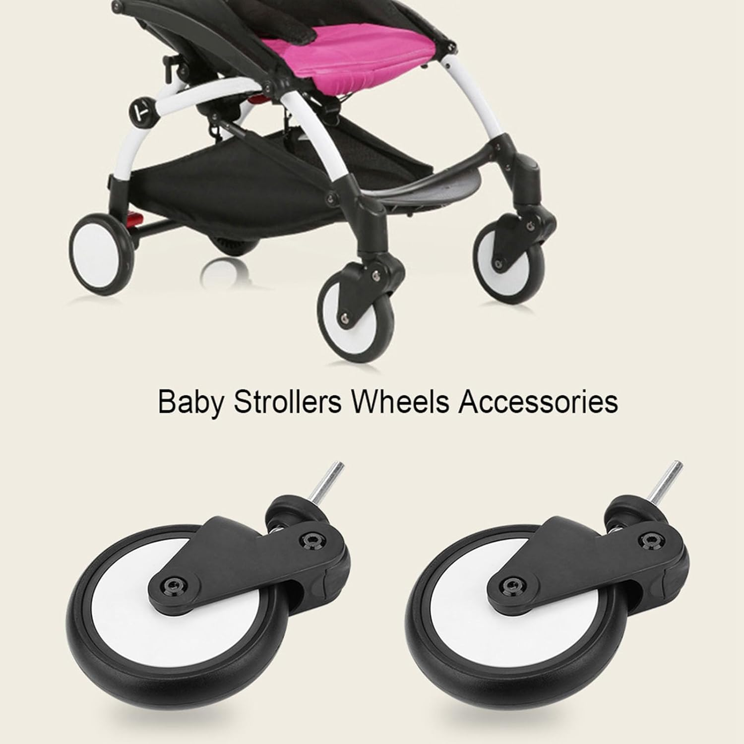 Baby Stroller Wheels, Replacement Wheels for Stroller, Plastic Wheel Replacement, Suitable for Providing Excellent Stability(A Pair of Front Wheels) image number 4