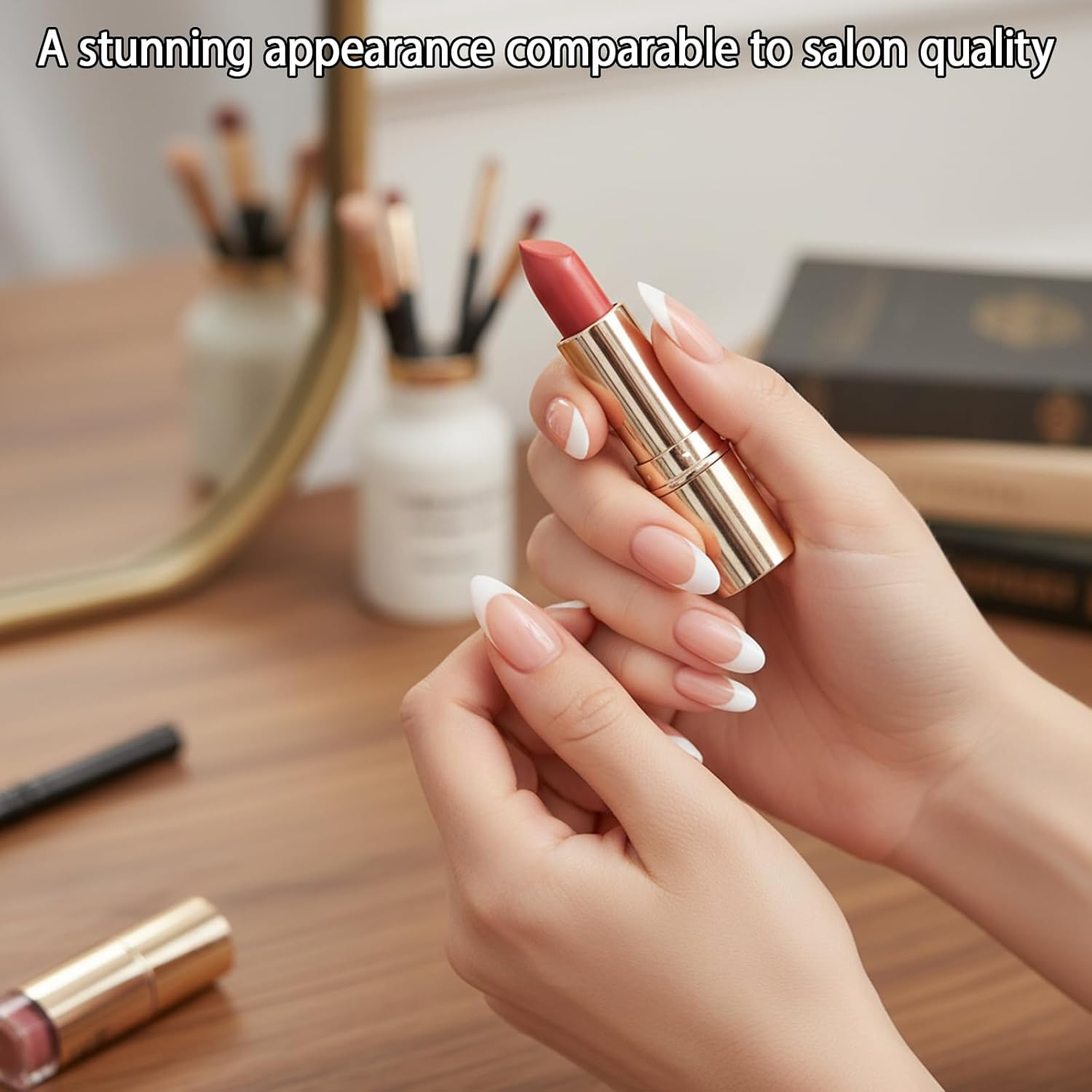 Press on Nails, French Almond Design Fake Nails, Pink and White Press on Nails, 22-24 Pieces image number 5