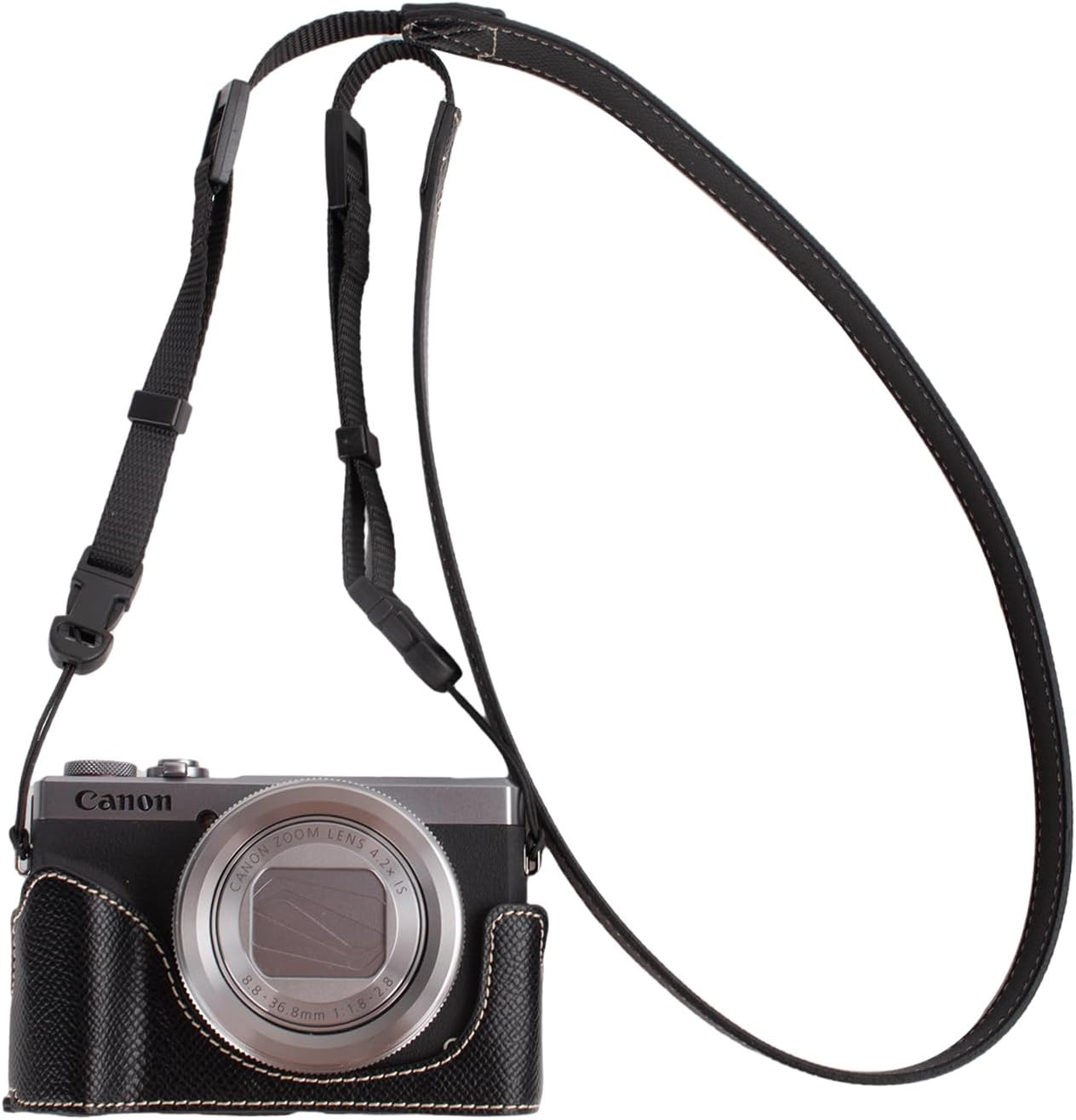 VOVMOEYA Protective Camera Case for Canon Powershot G7X Mark III/G7X Mark II Half Case with Adjustable Shoulder Strap PU G7X Mark Iii Accessories Lightweight-Black