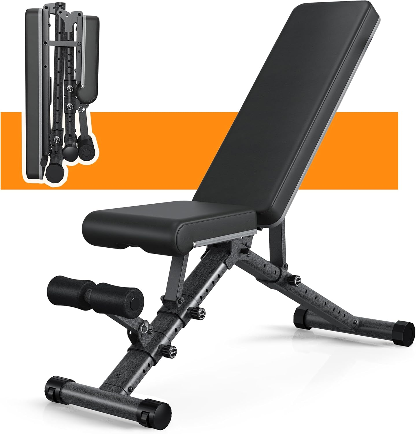 Foldable Weight Bench - Adjustable Bench for Full Body Workout, Fully Upright Backrest Design, Multi-Purpose Incline Decline Bench - 2026 Version Black image number 6