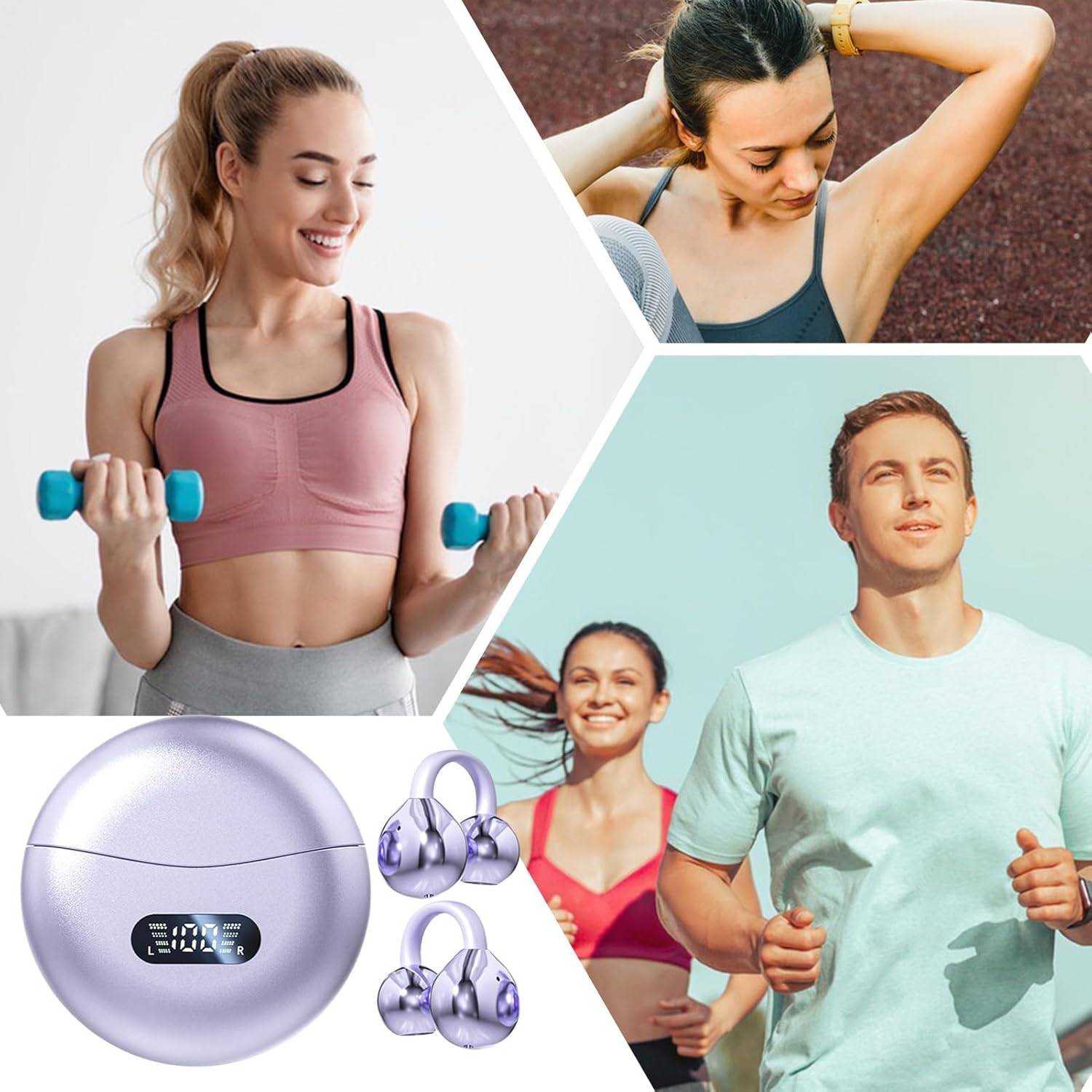 Gupcaqosjw Open Ear Earbuds - Open Ear Wireless Earbuds | Waterproof Led Display Comfortable Wireless Headset for Running Working outside Sports Sleep Gym image number 6