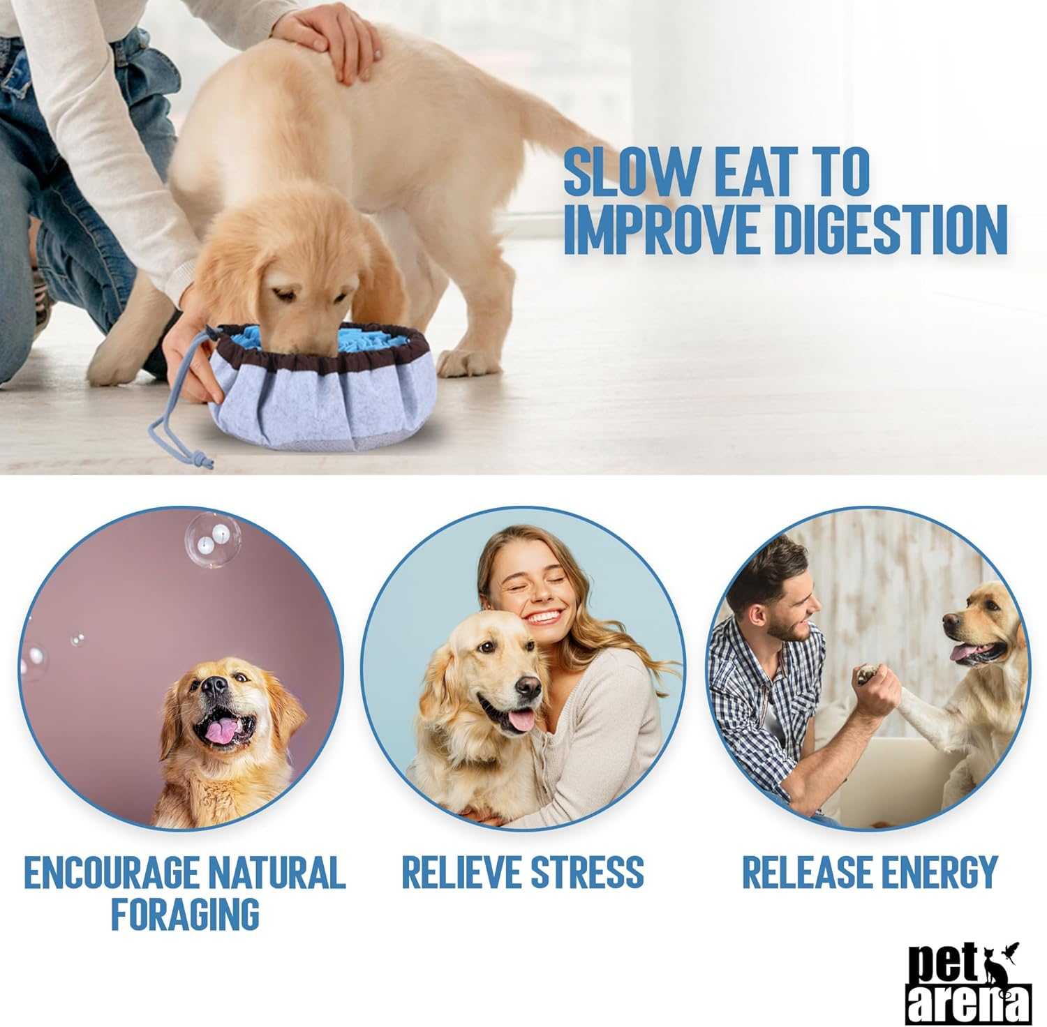 PET ARENA Adjustable Snuffle Foraging Mat, Dog Mental Puzzle Interactive Stimulation Toys for Smell Training and Slow Eating, Stress Relief for Feeding, Dog - Blue image number 4