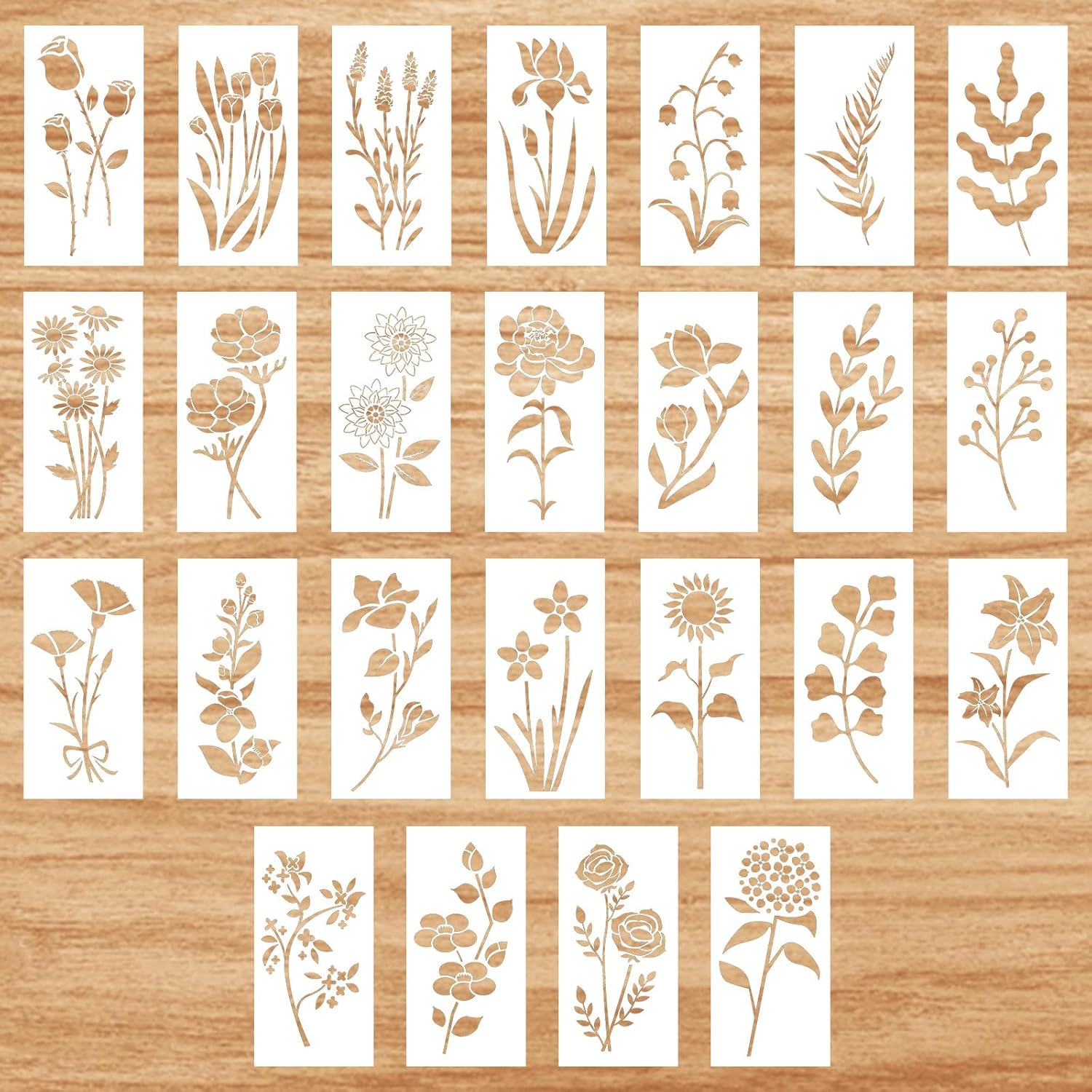 25Pcs Wildflower Stencils for Painting, Flower Leaf Stencils Reusable Botanical Floral Stencils DIY Crafts Plant Drawing Templates for Canvas Wood Wall Art Home Decor image number 1