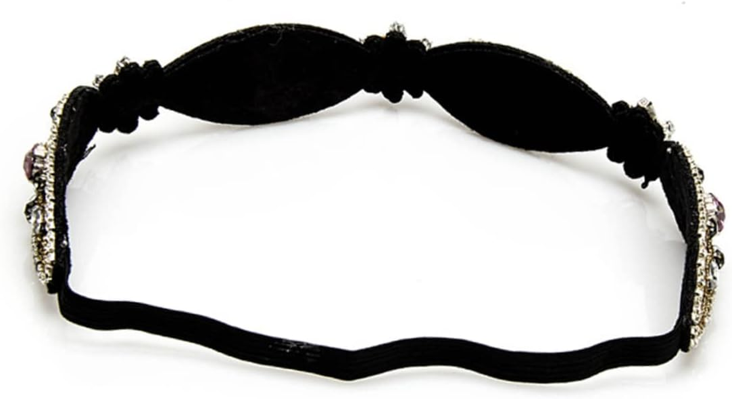 KALLORY Handmade Rhinestone Beaded Elastic Headband for Women Girls Crystal Hairband Women Hair Hoop for Casual Outings and Parties image number 2