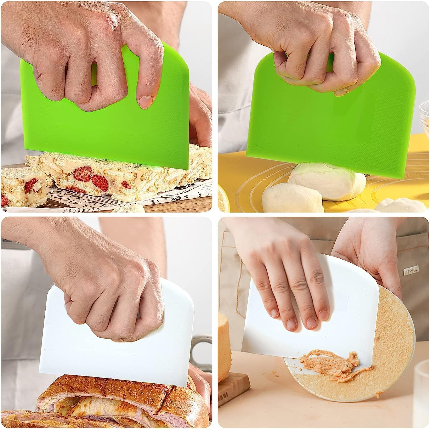 Dough Scraper and Cutter,Premium Stainless Steel Bench Scraper with 2 PCS Flexible Bowl Scraper,Pastry Cutter with Scale,Versatile Kitchen Scraper Set for Pastry Bread Pizza Cake image number 4