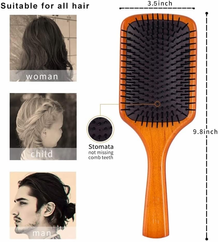 Paddle Hair Brush for Detangling, Wooden Hairbrush,Hairbrush Set with Air Cushion, Spa Comb,Reduces Frizz, Massages Scalp,Comb for Women and Men,For Straight Curly Wavy Wet and Dry Hair,Thick or Fine image number 1
