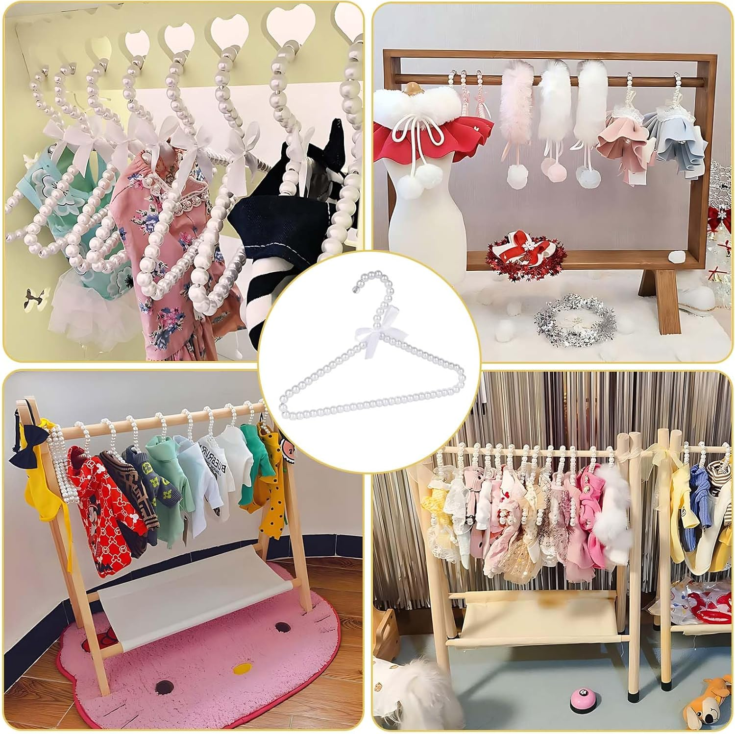 Adorila 10 Pack Pearl Hangers for Kids, Pearl Beads Clothes Hangers, Small Elegant Garment Clothes Hangers for Kids Children Pet Dog (30Cm, White) image number 5