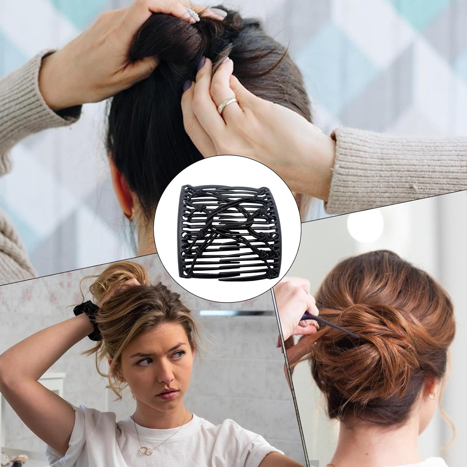 Vintage Comb Hairpin - Retro Elastic Hairpin, Stretchy Hair Combs | Creative Double Comb Hair Clip, Vintage Women Hair Comb, Flexible Bun Maker for Low Ponytail Hair Styling Accessories image number 2