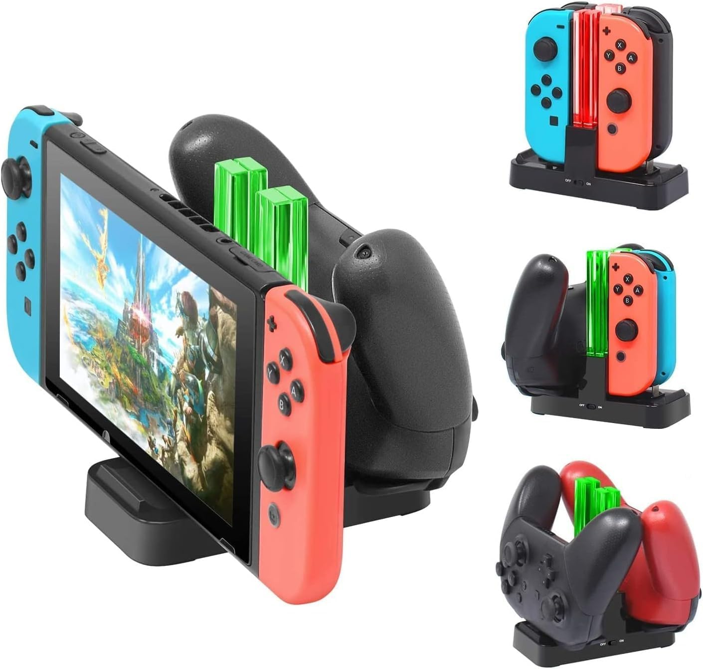 Controller Charger for Switch, Charging Dock Stand Station for Switch Joy-Co Ns and Pro Controller with Charging Indicator and Type C Charging Cable