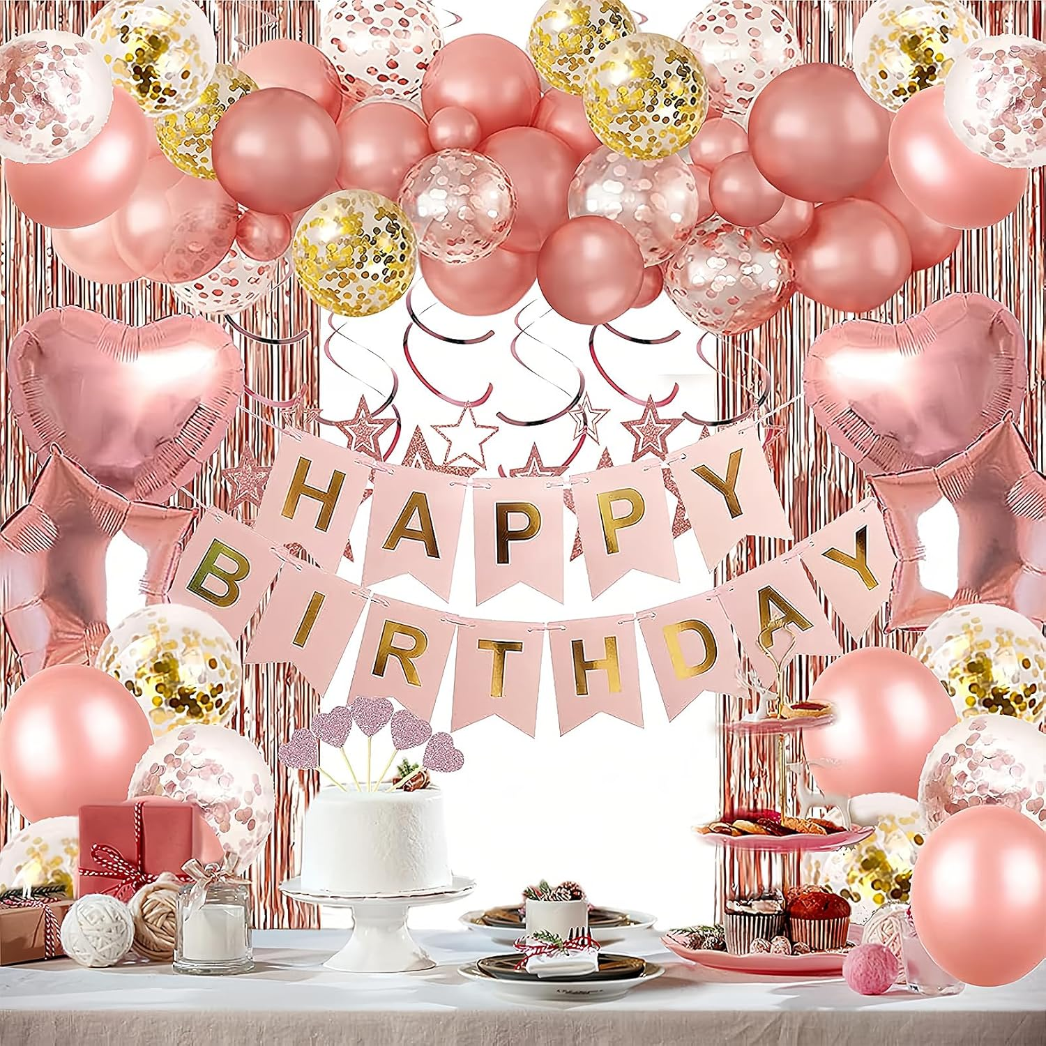 Hannafires Heart Balloons with Spiral Star Hanging Decorations &ndash; Birthday Party Decoration Set for Elegant Celebrations and Themed Events. image number 2