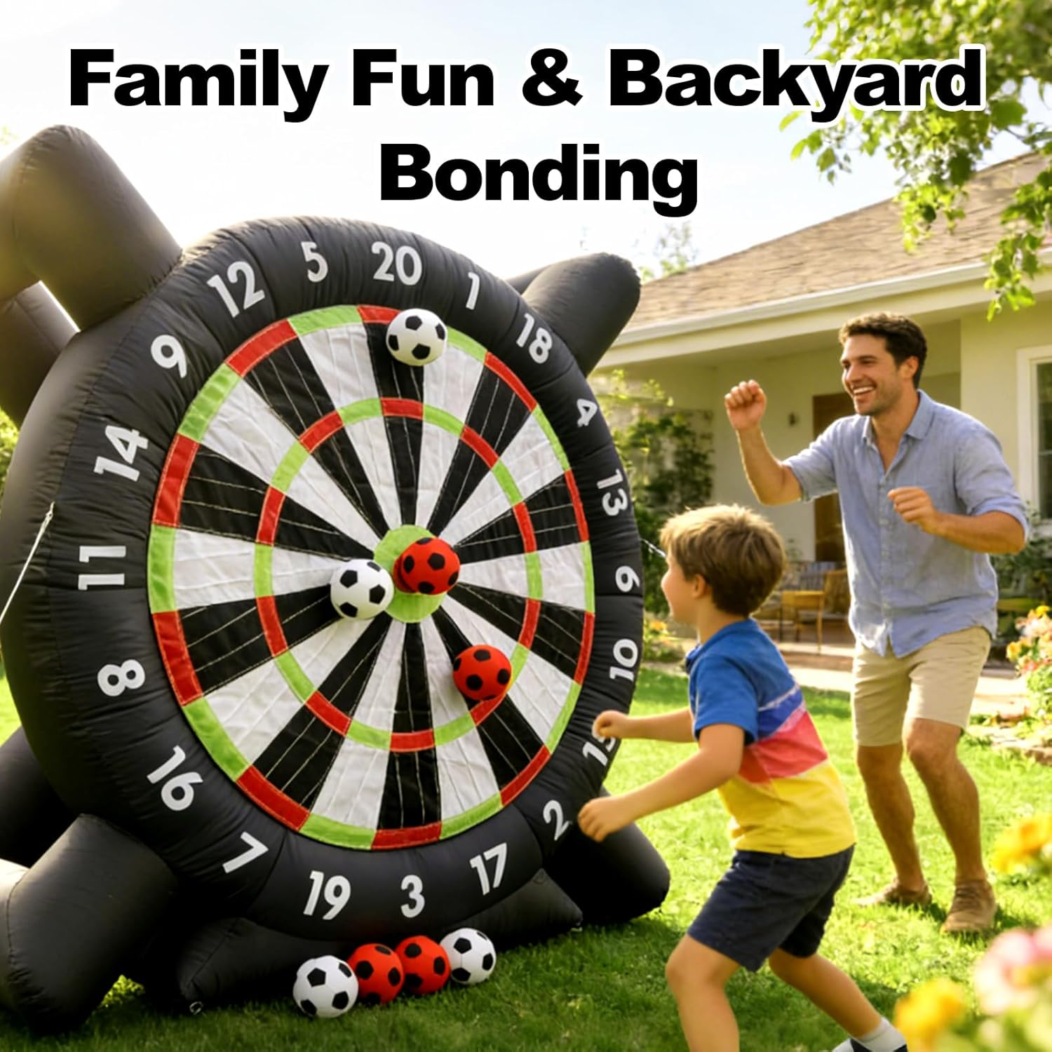 Giant Outdoor Inflatable Soccer Darts Board Inflatable Football Darts Kick Goal Game with 8Pcs Soccer Balls for School Gym Camp Yard Sport Game(Black) image number 1