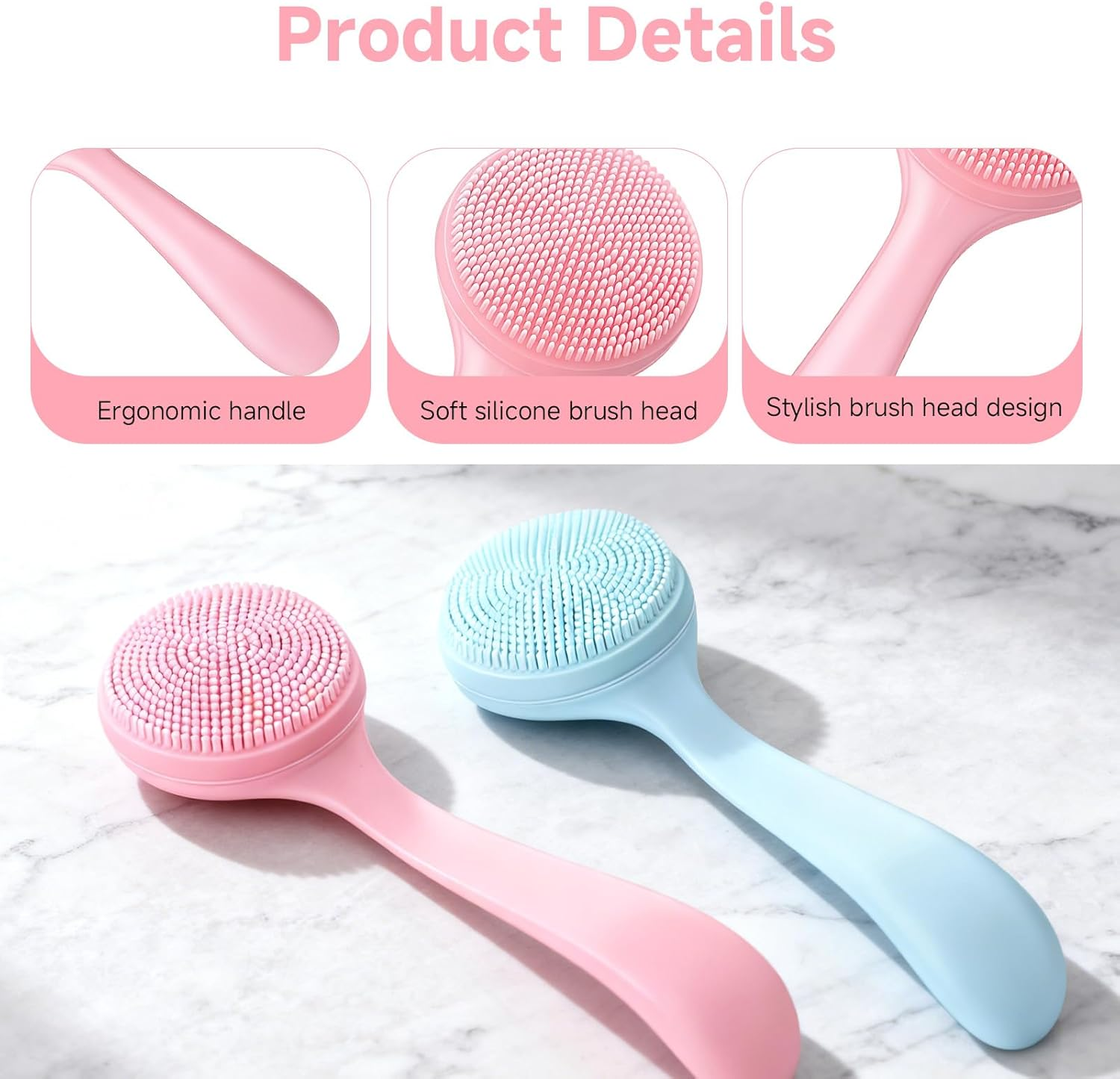 Teccfly 5Pack Silicone Face Scrubber with Handle, 2 Face Scrubber 2 Blackhead Brush 1 Mask Brush, Gentle Facial Exfoliator Waterproof Brush for Daily Deep Cleansing Sensitive Skin image number 4