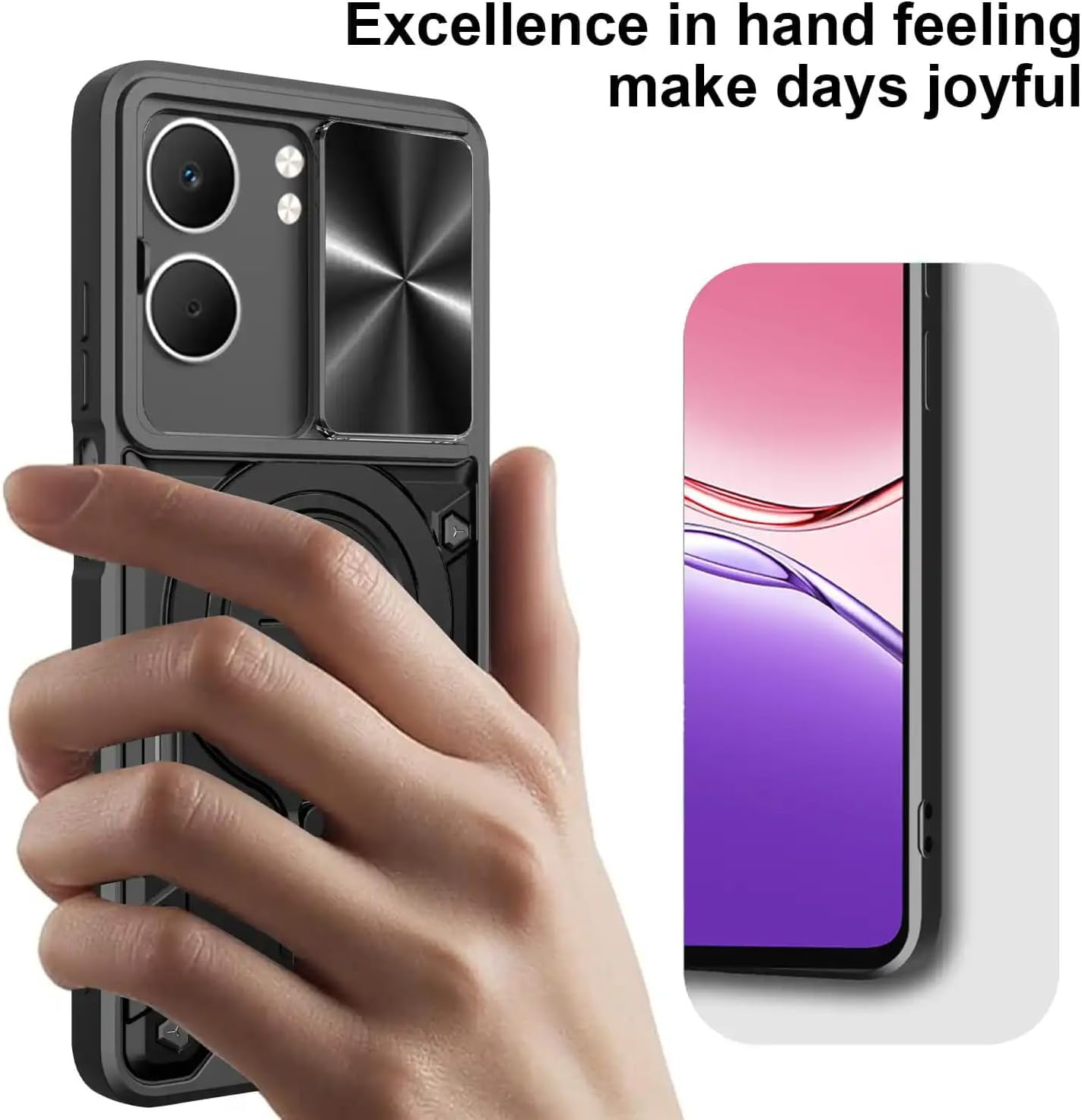 FORZARMOR for Oppo A5X 4G (6.67 Inch) Case Shockproof with Back Camera Slide Window Cover, Ring Kickstand Armor Military Rugged Cover (For A5X,Blue) - Blue image number 2