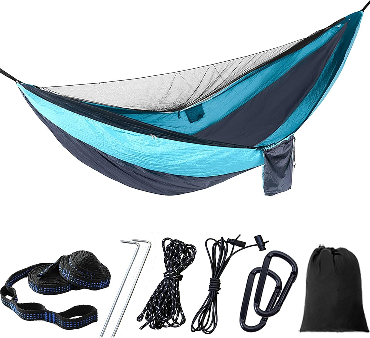 Hammock Swing, Ultra - Light & Portable Automatic Quick - Opening Mosquito Net Hammock Tent, Outdoor Double - Person Lay Flat Hammock Tree Tent,Parachute Cloth Travel Camping Hammocks, Sky Blue image number 4