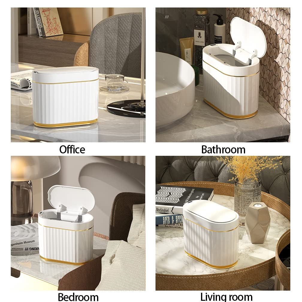 Mini Trash Bin with Lid, Slim Automatic Garbage Can, 5 Liter Waterproof Countertop Rubbish Bin, Small Plastic Motion Sensor Wastebasket for Desk, Bedroom, Office, Kitchen, Bathroom(No Battery)