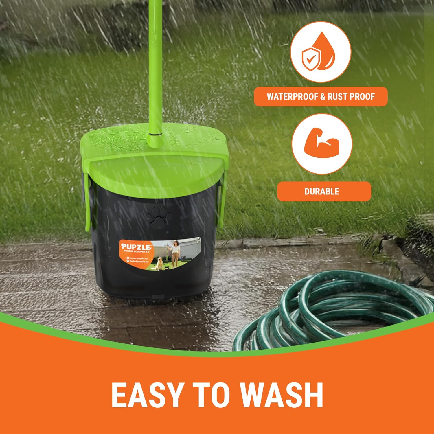 Pupzle Dog Pooper Scooper with Bag Attachment, 39" Adjustable Long Handle Heavy Duty Metal Poop Scoop for Yard, Non-Breakable Swivel Bin and Rake, 25 Waste Bags for Large Dog, Poop Scooper for Dogs image number 4