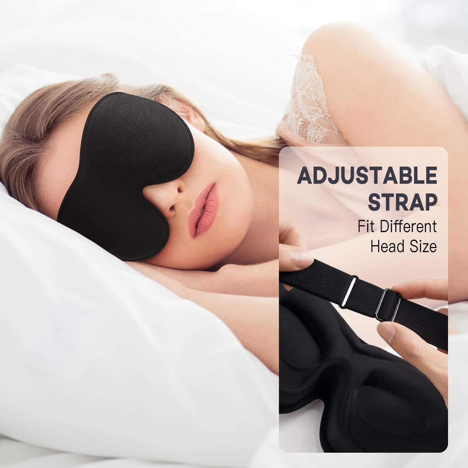 3D Sleep Mask,100% Light Blocking Comfortable Eye Mask,Contoured Cup Eye Mask,With Adjustable Strap,Breathable & Soft Ideal for Night Sleeping,Traveling,Shift Work (Black) image number 4