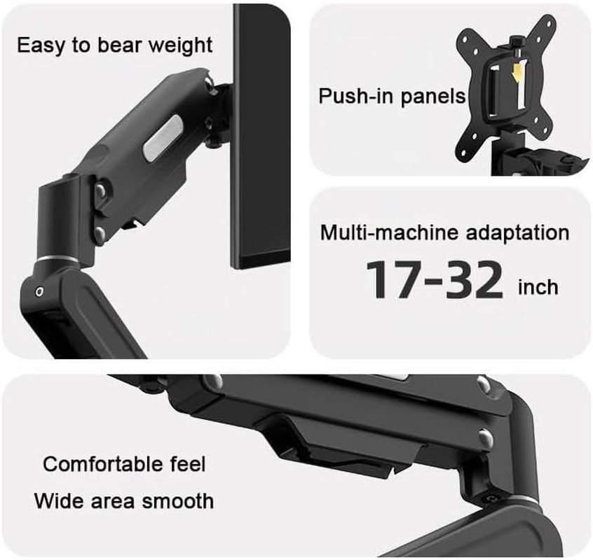 Heavy Duty Monitor Arm, Single Gas Spring Monitor Desk Mount for 13-32Inch Screens, Holds up to 15Kg/33Lbs, VESA 75X75/100X100 Mount, Compatible with Curved, Gaming, Ultrawide Monitors