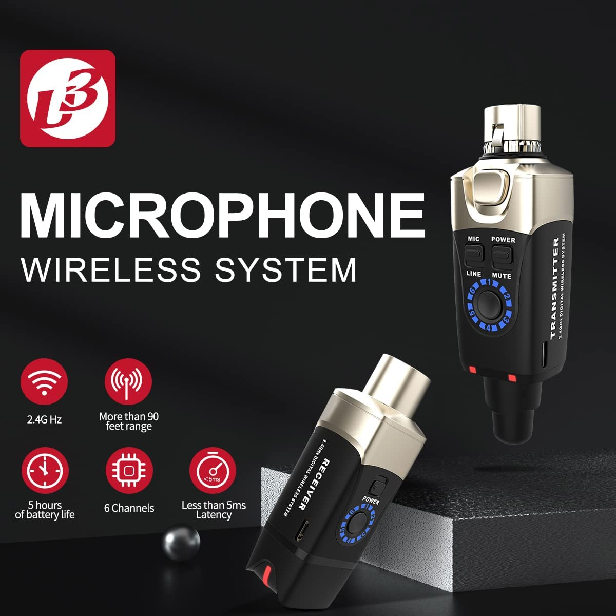 Xvive U3 Dynamic Microphone Wireless System with XLR Transmitter and Receiver image number 2