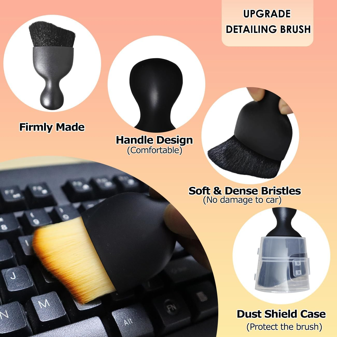 2PCS Automotive Interior Dusting Brush, Soft Bristles Car Duster Brush Interior, Car Detailing Brush Car Interior Cleaning Brush for Dashboard, Leather, Air Vents, Keyboard(Black with Cap) image number 4