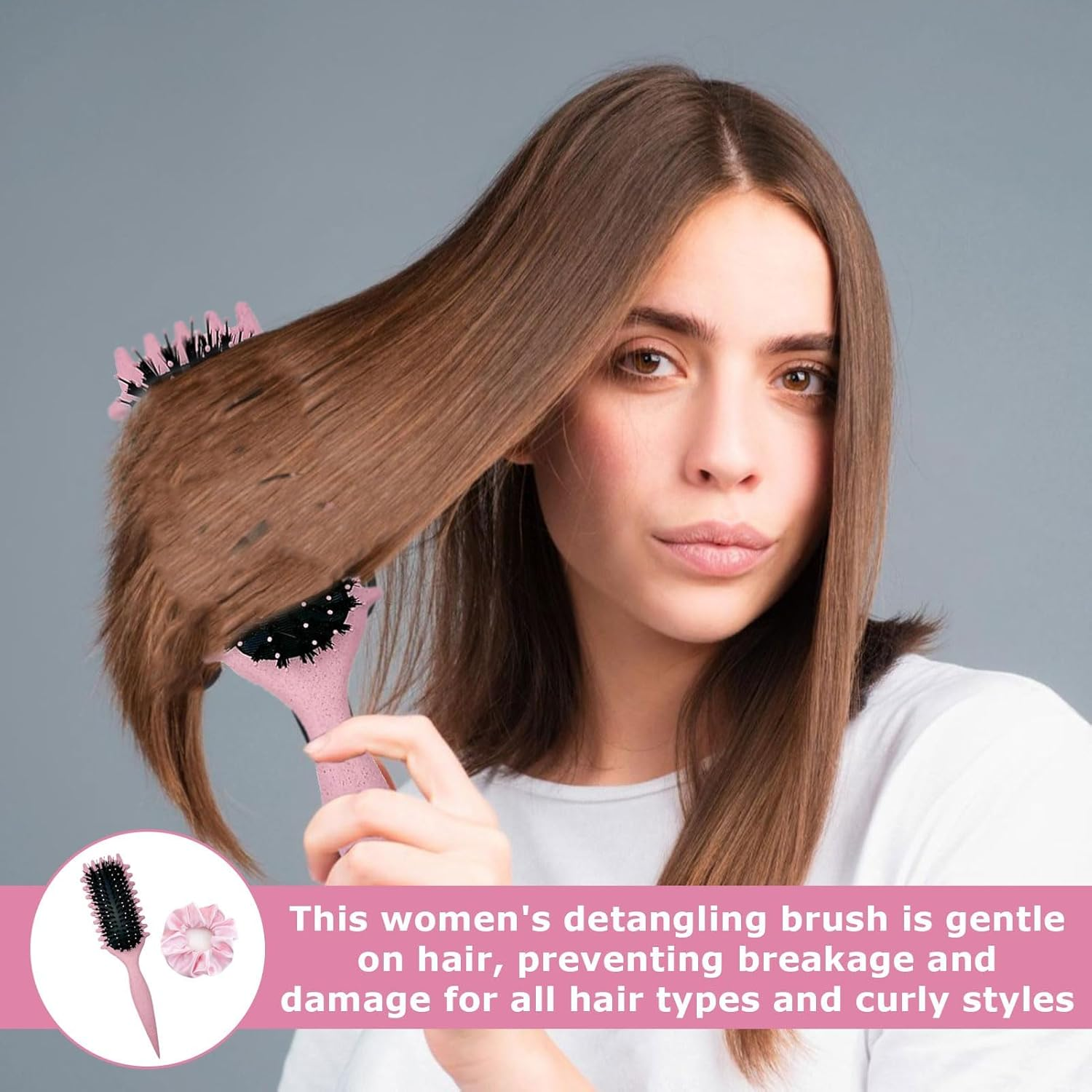 Curl Hair Brush, Organic Hair Brush without Pulling, Curl Define Styling Brush with 1 Scrunchies, Bounce Curl Brush, Curly Hair Brush, Curl Defining Brush, 3-In-1 Styling Brush for Curl Hairstyles image number 2