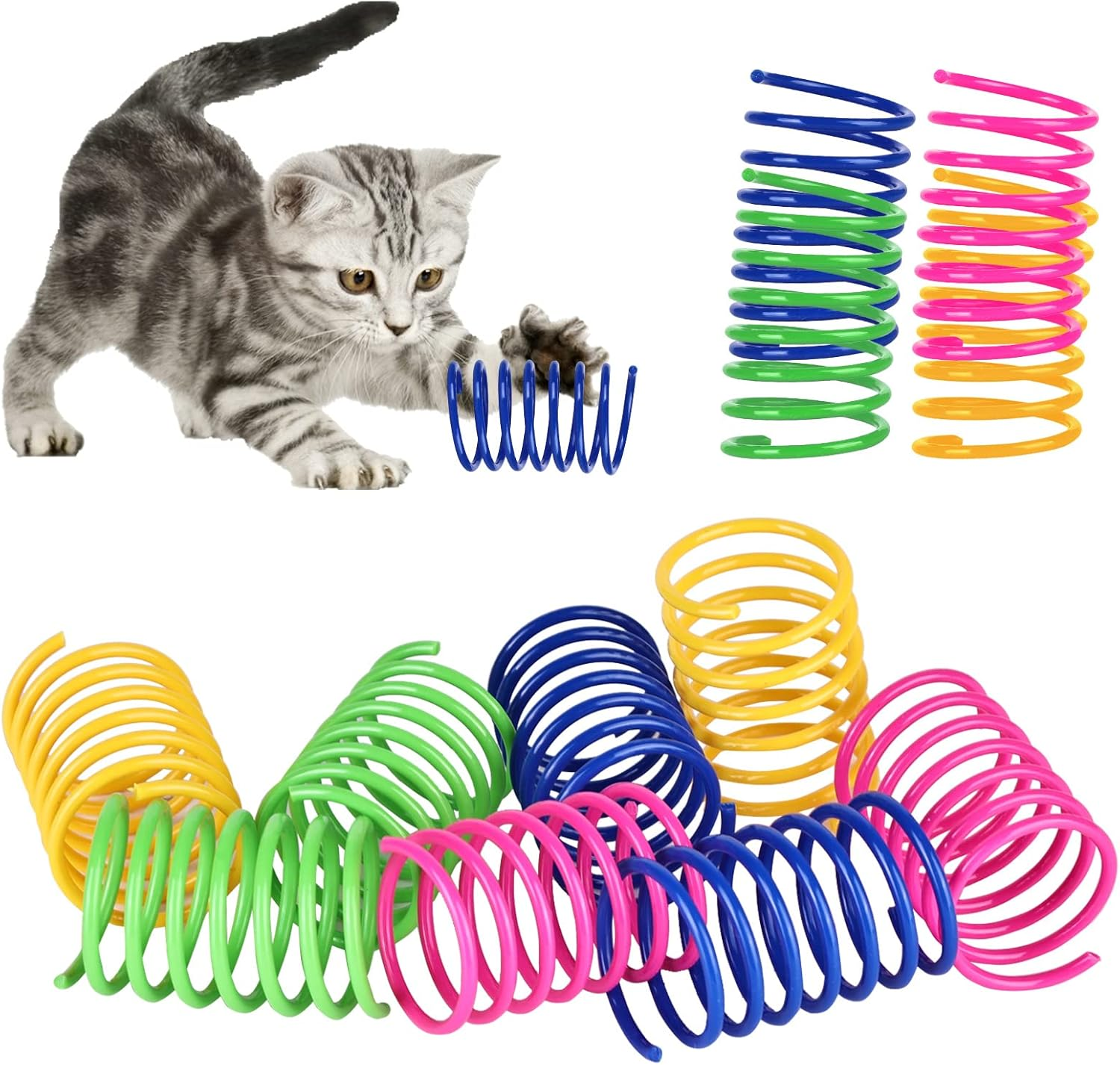 Delamiya Cat Spring Toy, Pack of 100 Cat Toys, Colourful Creative Plastic Spiral Springs for Cats, Interactive Toy for Cat, Novelty Toy for Biting, Hunting image number 6