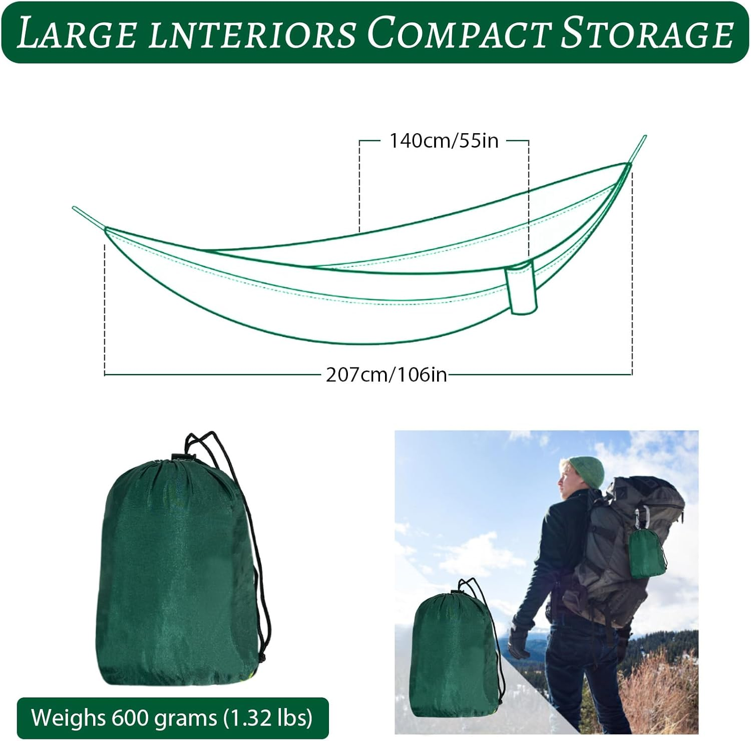 Ultralight Travel Camping Hammock | 450 Lbs Load Capacity, Breathable, Quick-Drying Parachute Nylon | 2 X Premium Carabiners, 2 X Nylon Slings Included | Suitable for Outdoor and Indoor Gardens image number 4