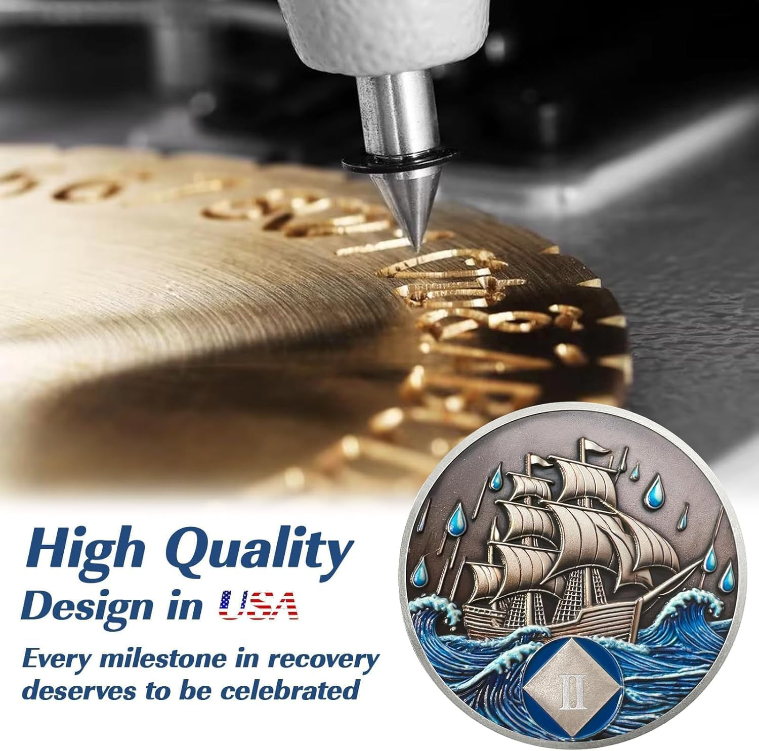 Nautical 2 Year Sober Coin- Affirmation Sober Coin -AA Chips and Medallions &ndash; Addiction Recovery AA Coins &ndash; Narcotics Alcoholics Anonymous Sobriety Gifts for Women Men image number 6