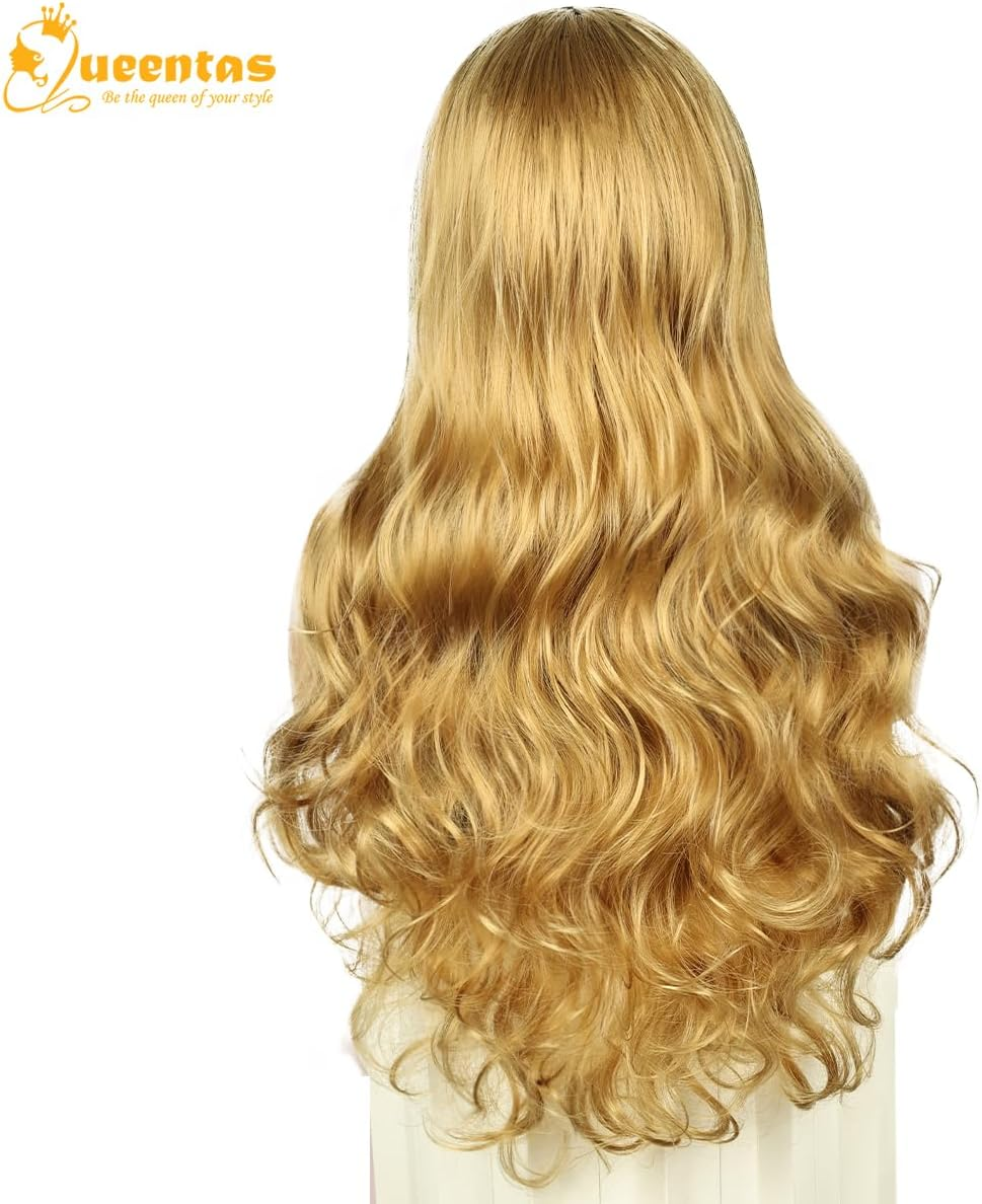 QUEENTAS 24 Inch Blonde Long Curly Wigs for Women Wavy Synthetic Hair Wig（Black Mixed Blonde） image number 6