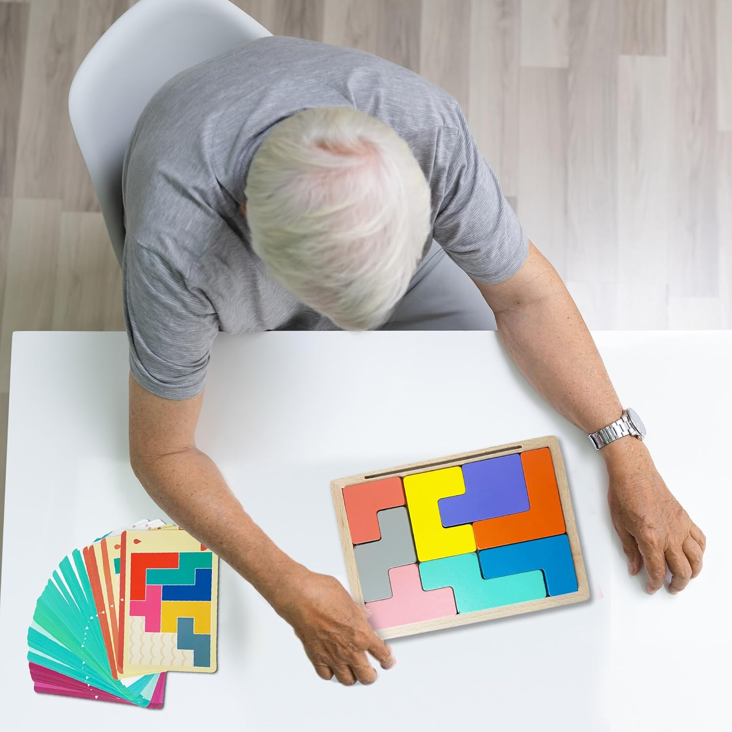 Dementia Activities for Seniors - Wooden Puzzle Pattern Blocks Products for Elderly with Dementia Products for Alzheimers Patients Easy Memory Gift image number 5