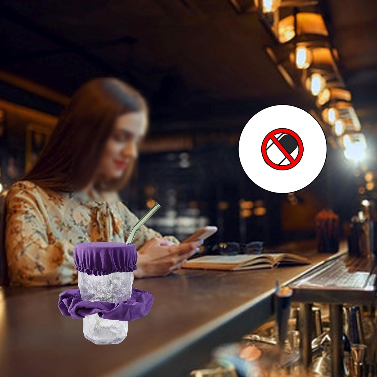 Niaciswe Drink Covers Scrunchie Pack of 5 Hair Scrunchie Drinks Lid Cap Hair Scrunchie Drink Cup Lid Hair Band Drink Cover Scrunchie Drinks Protection Headband for Parties (5 Colours) image number 2