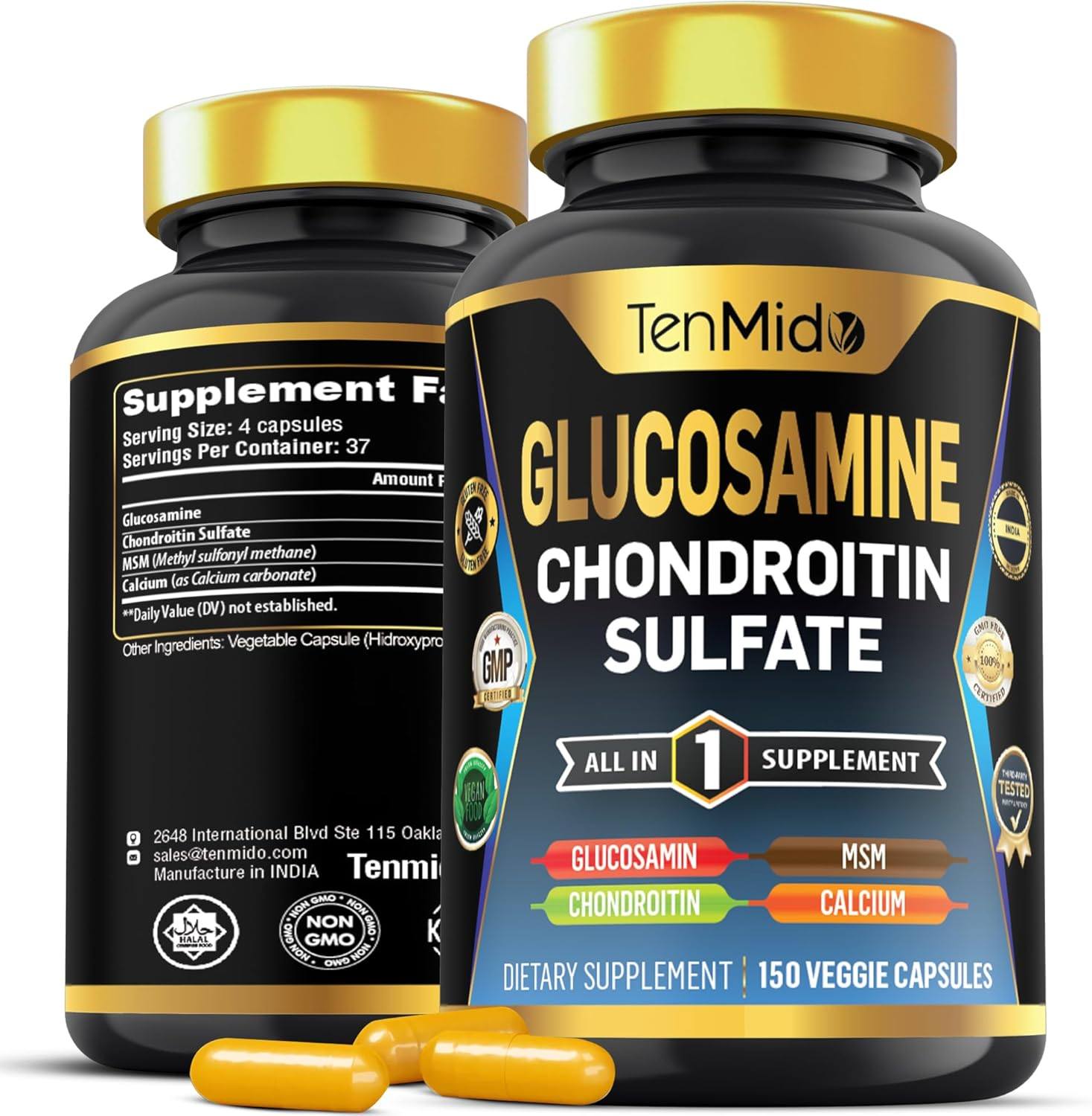 Glucosamine Chondroitin MSM Supplement for Men and Women - 4In1 Formula - Joint & Bone Health Support - 150 Capsules