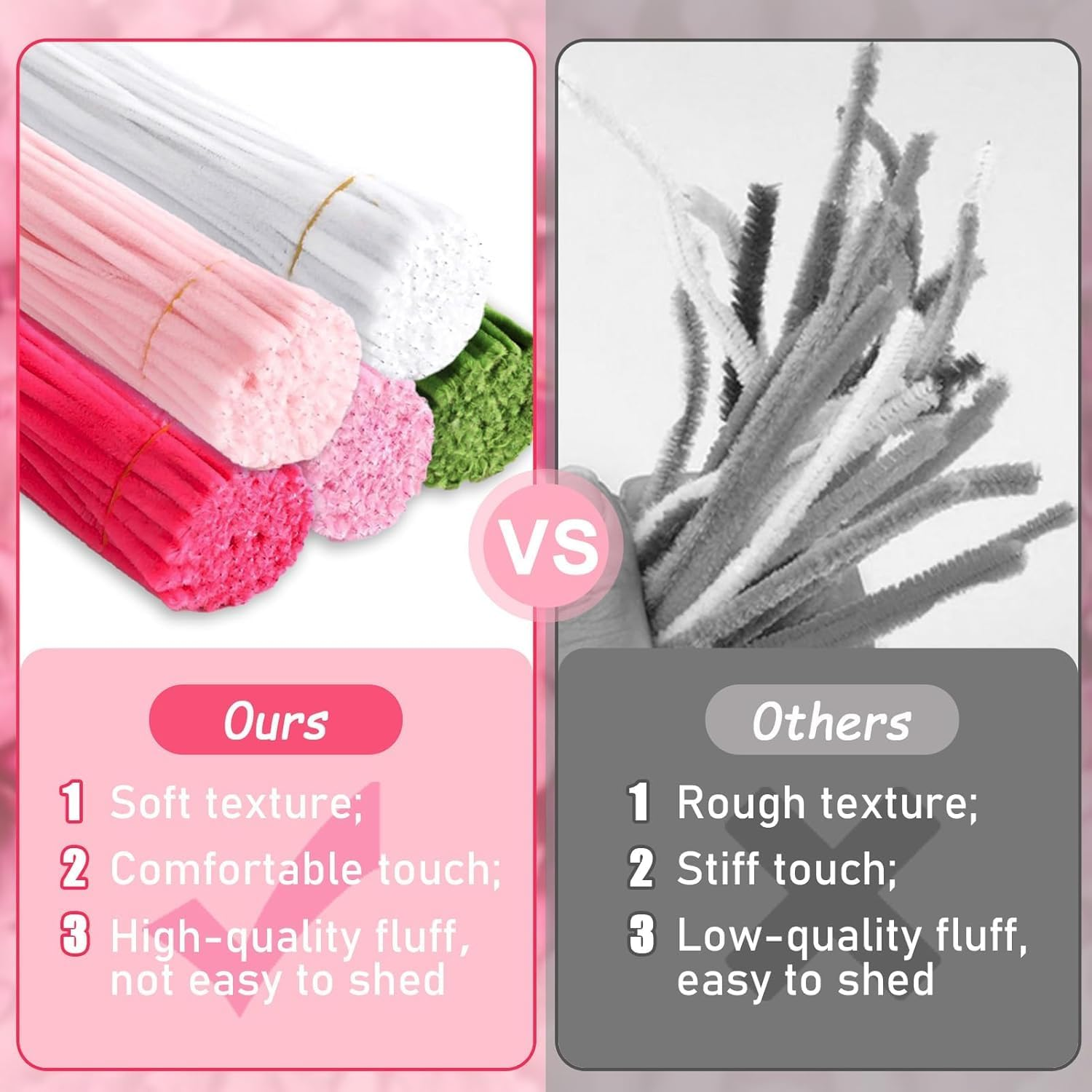 BEANPRECOY 620 Pieces Pipe Cleaners Craft Set 600 Pcs Pastel Chenille Stems with 20 Pcs Flower Stems Craft Supplies Bulk for DIY Art and Craft Projects Creative Wrapping Party Decorations(Pink Series) image number 5