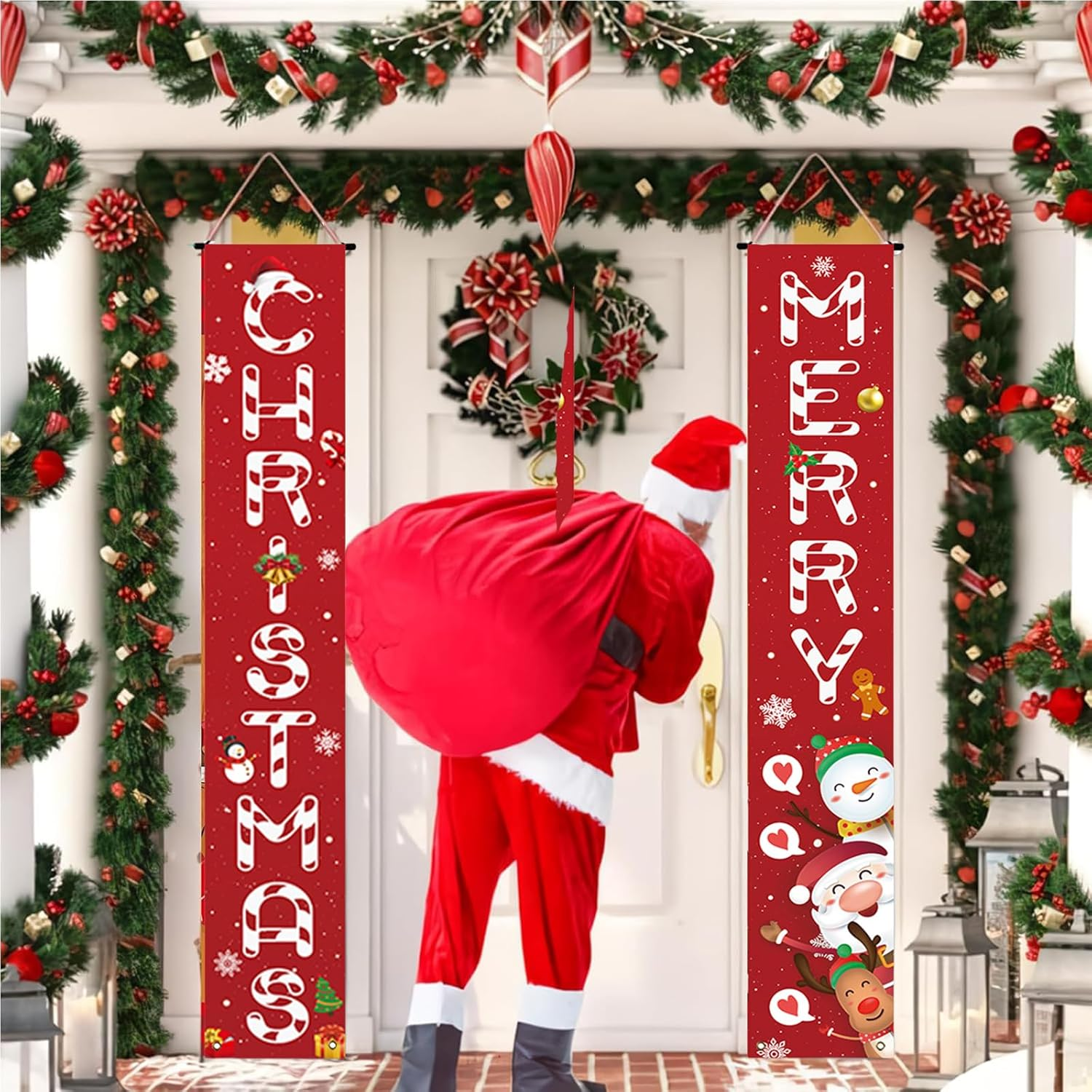 SYTHAK Christmas Decorations Outdoor Yard Front Porch Sign Set, Door Banner, Hanging Merry Christmas Decorations for Home, Indoor Outdoor Xmas Decor Wall Front Door Yard Garage image number 6