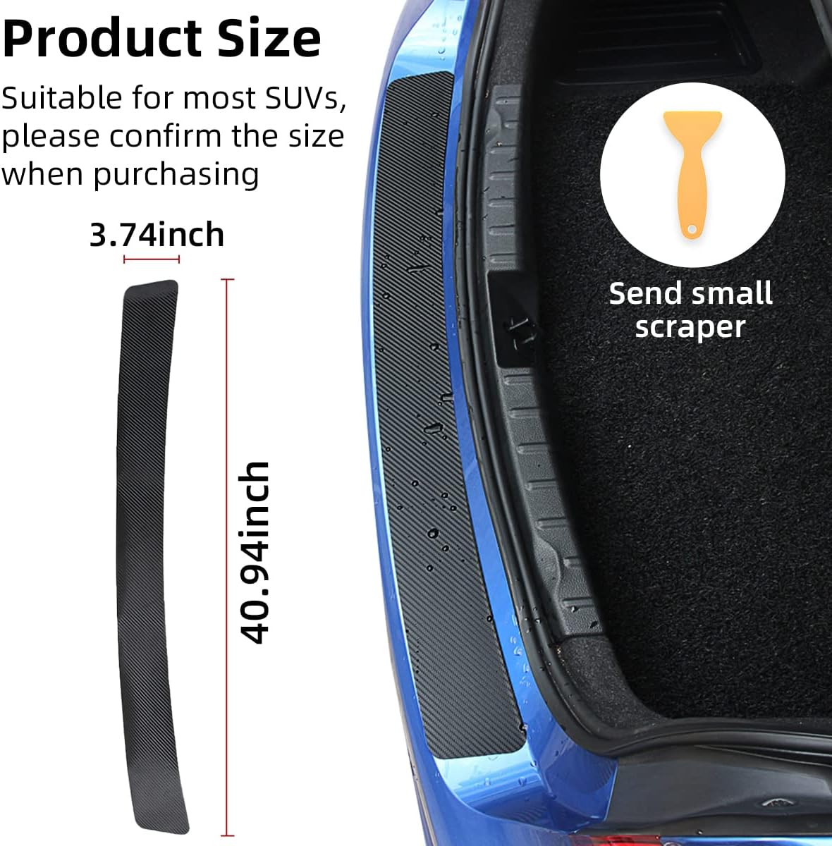 Ziciner Car Rear Bumper Protector Guard, Anti-Scratch Carbon Fiber Trunk Door Sill Protection Strip Sticker, Universal Vehicle Trim Cover Accessories for Car, Truck, SUV, Van (41&times;3.75 In, Black) image number 6